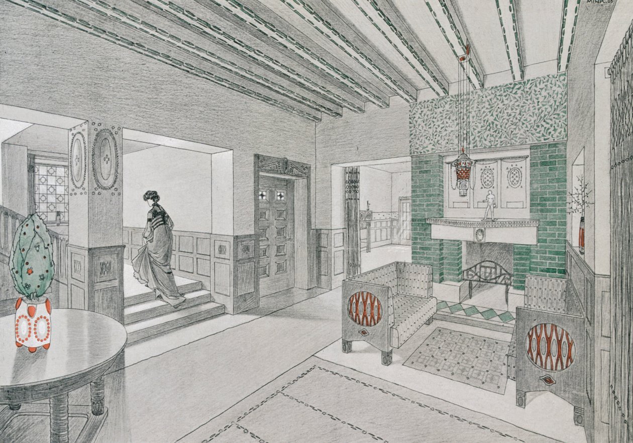 Design for en stue av Valentin Mink, 1906. av German School