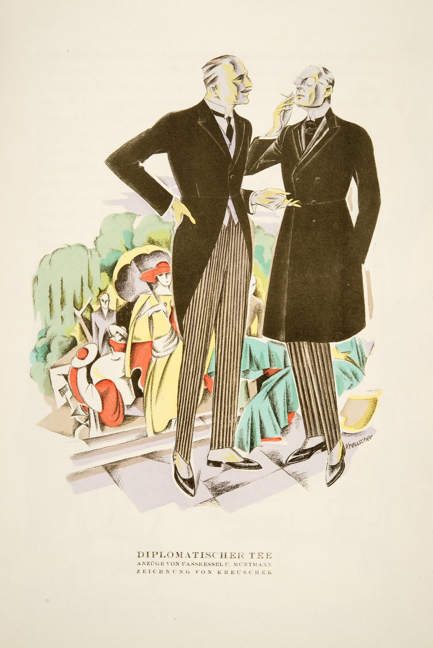 Diplomatischer Tee, dresser av Fasskessel U. Muntmann, fra Styl, pub.1922 (pochoir-trykk) av German School