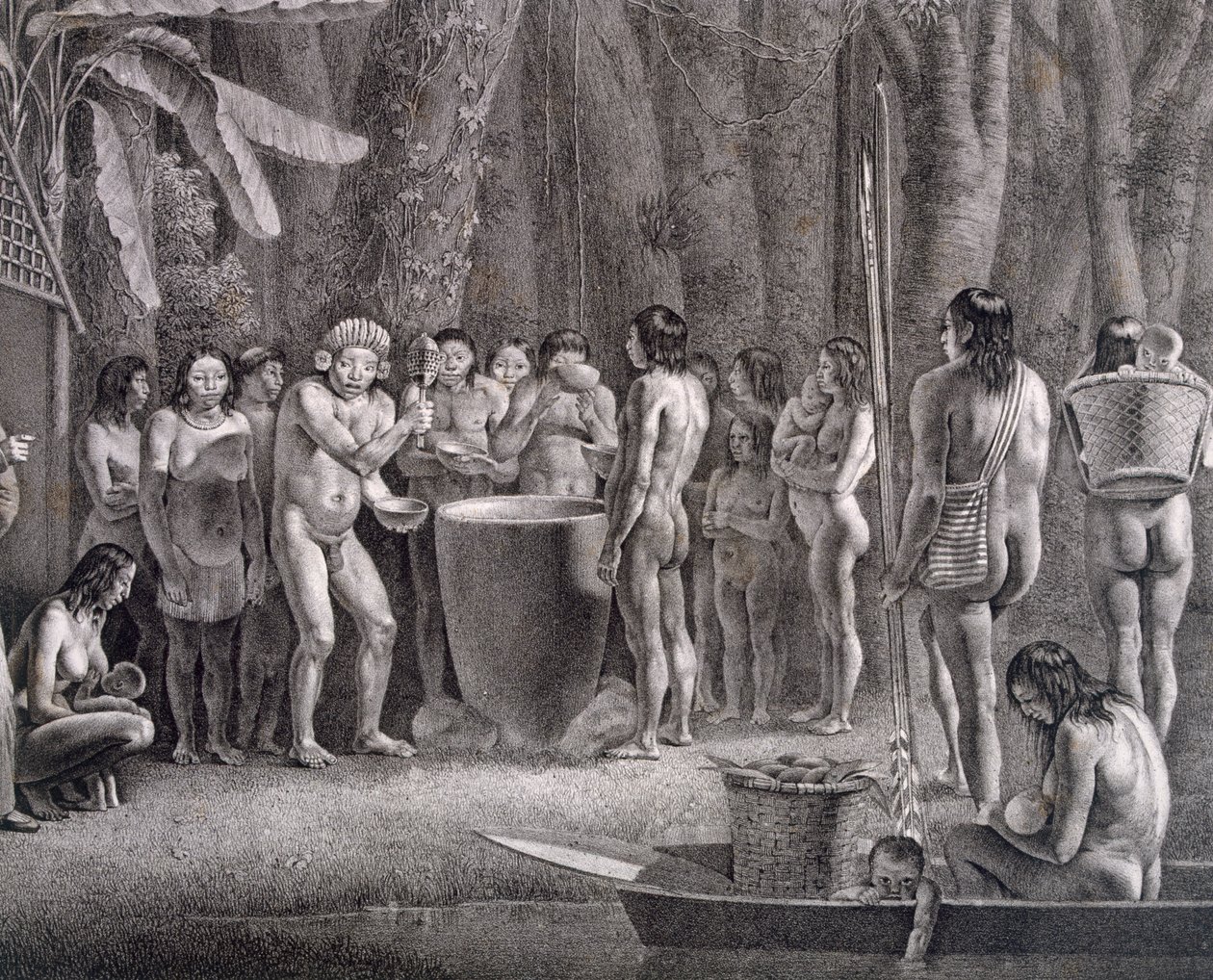 Drikkefestivalen til Coroados-stammen, ca. 1835-50 av German School