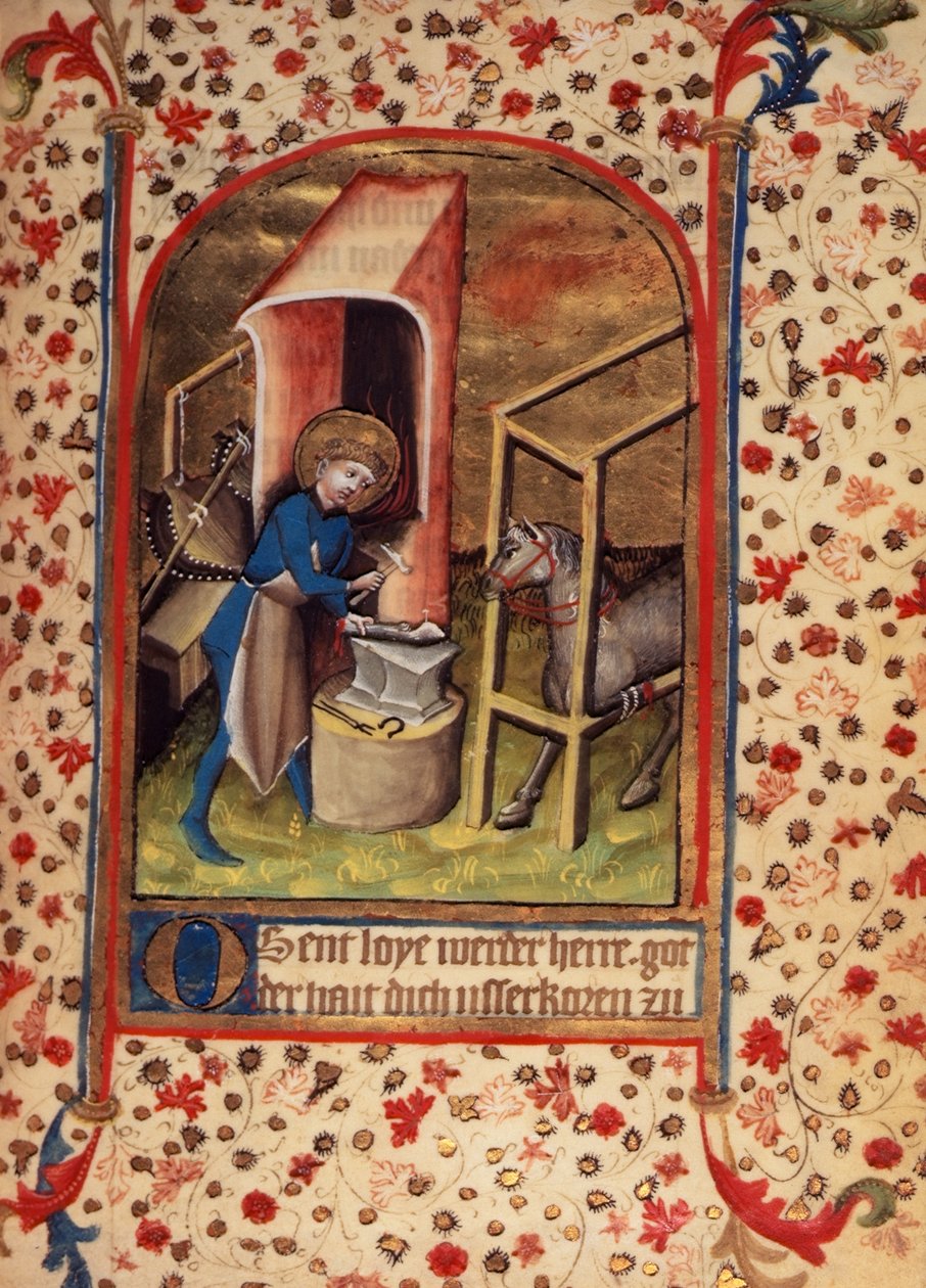 Egerton 859 fol.17 St. Eligius (588-660) som skoer en hest, fra 