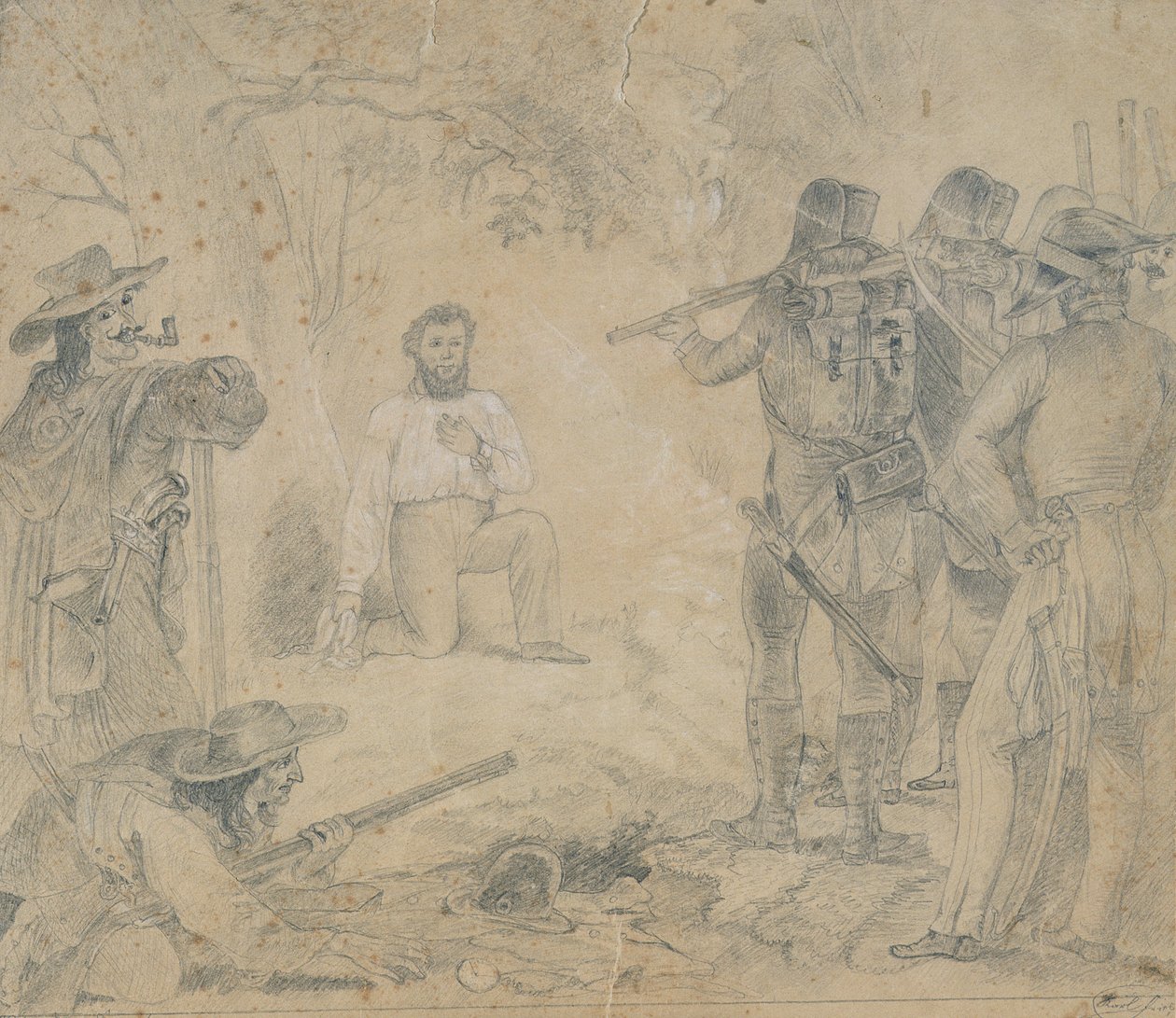Henrettelse av Robert Blum 9. november 1848, 1862 (fargestift på papir) av German School