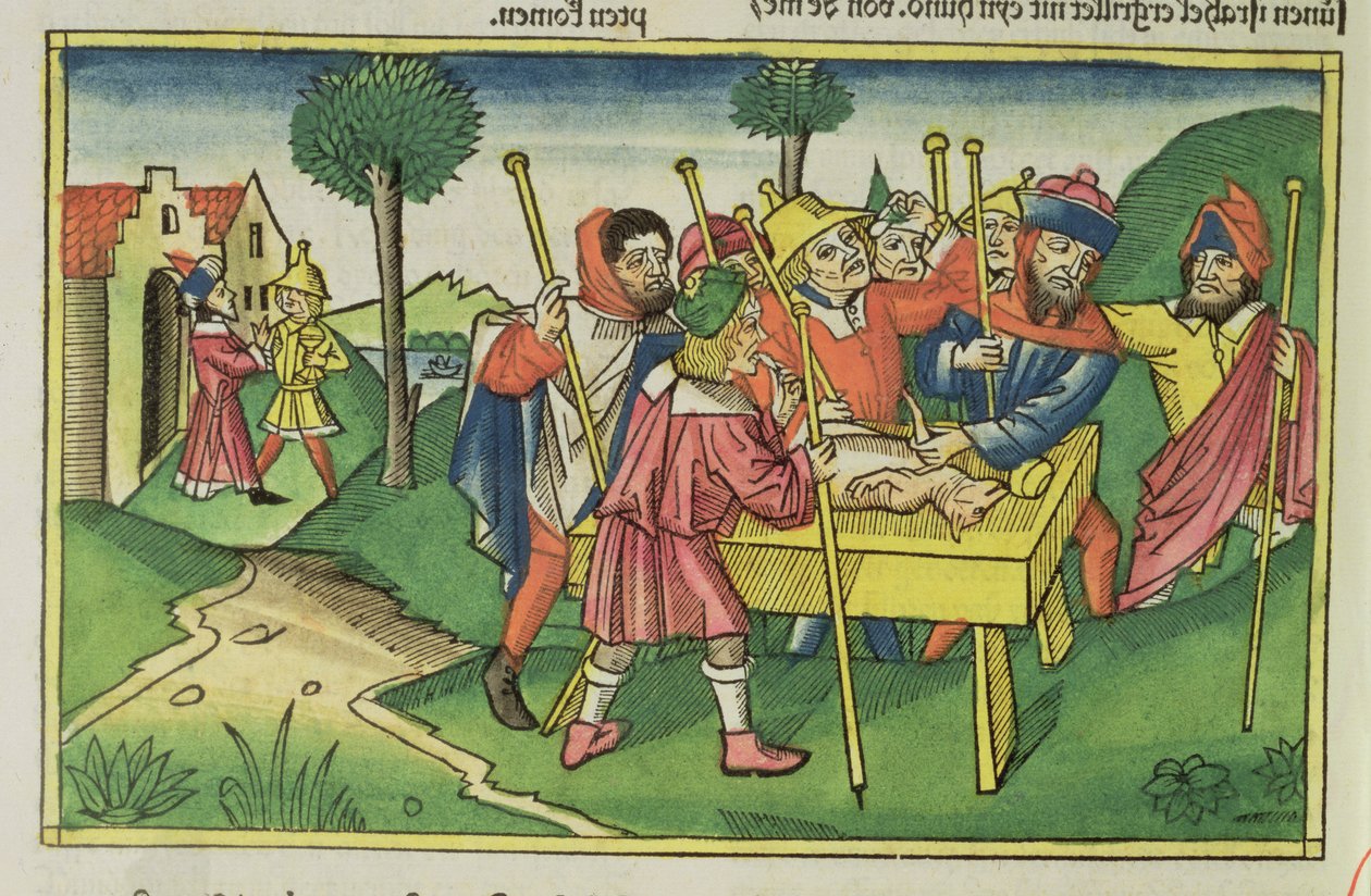 Exodus 12 Den første påsken, fra Nürnberg-bibelen (Biblia Sacra Germanaica) (farget tresnitt) av German School