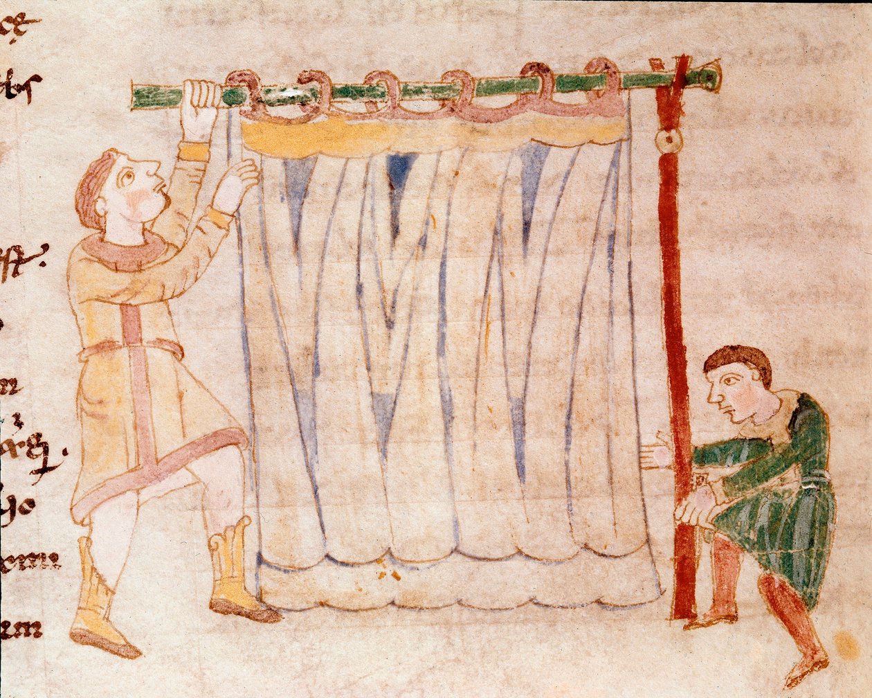 Stoffarbeid. Miniatyr hentet fra manuskriptet "" De Universo "eller" "De rerum naturis" "(Fra tingenes natur) av Rabanus Maurus Magnentius (eller Raban Maur eller Rabano Mauro, ca. 780-856). 9. århundre. Arkiv av Mount Ca av German School