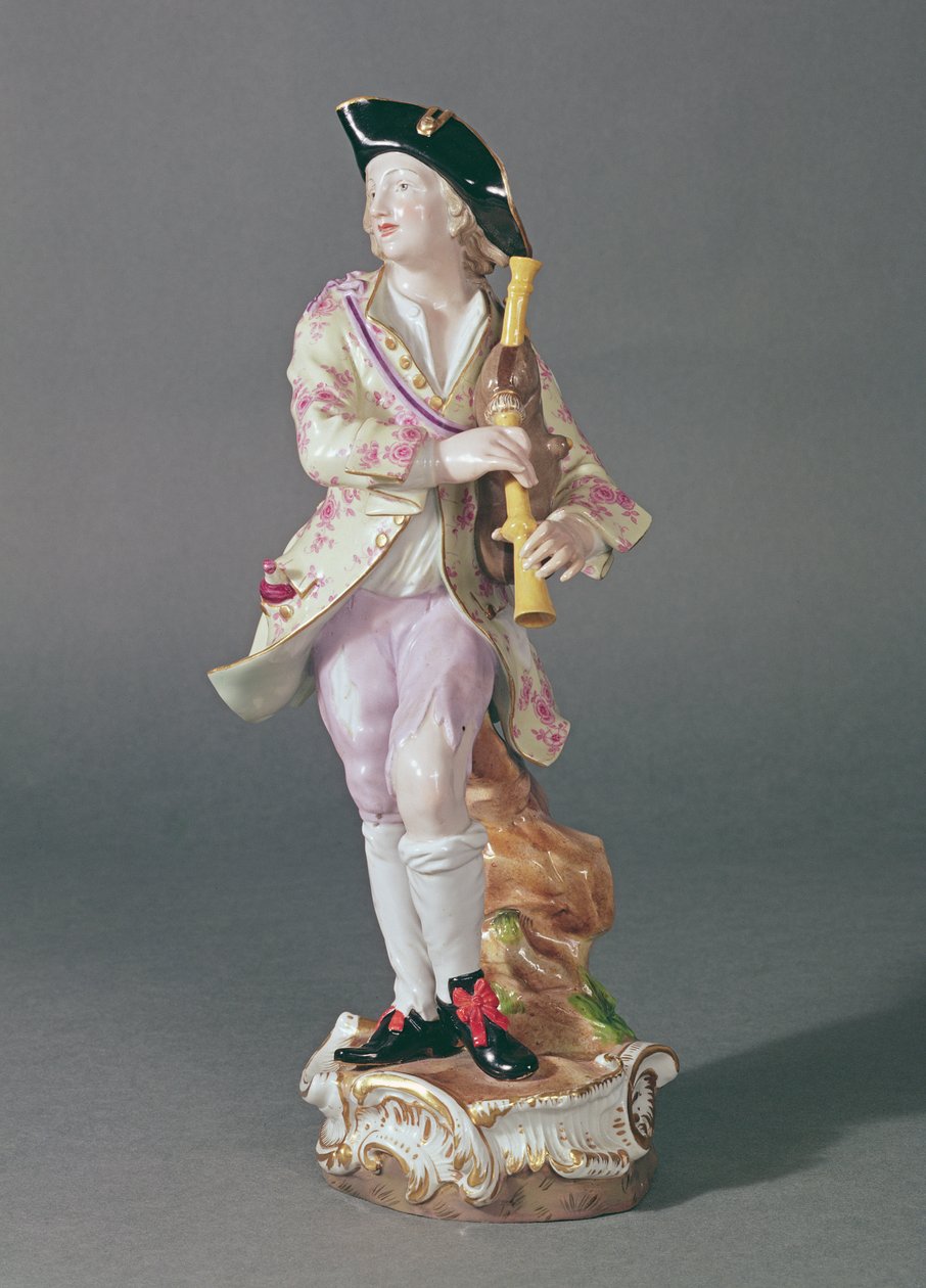 Figur av en galant med rør, Meissen, ca. 1850 (keramikk) av German School