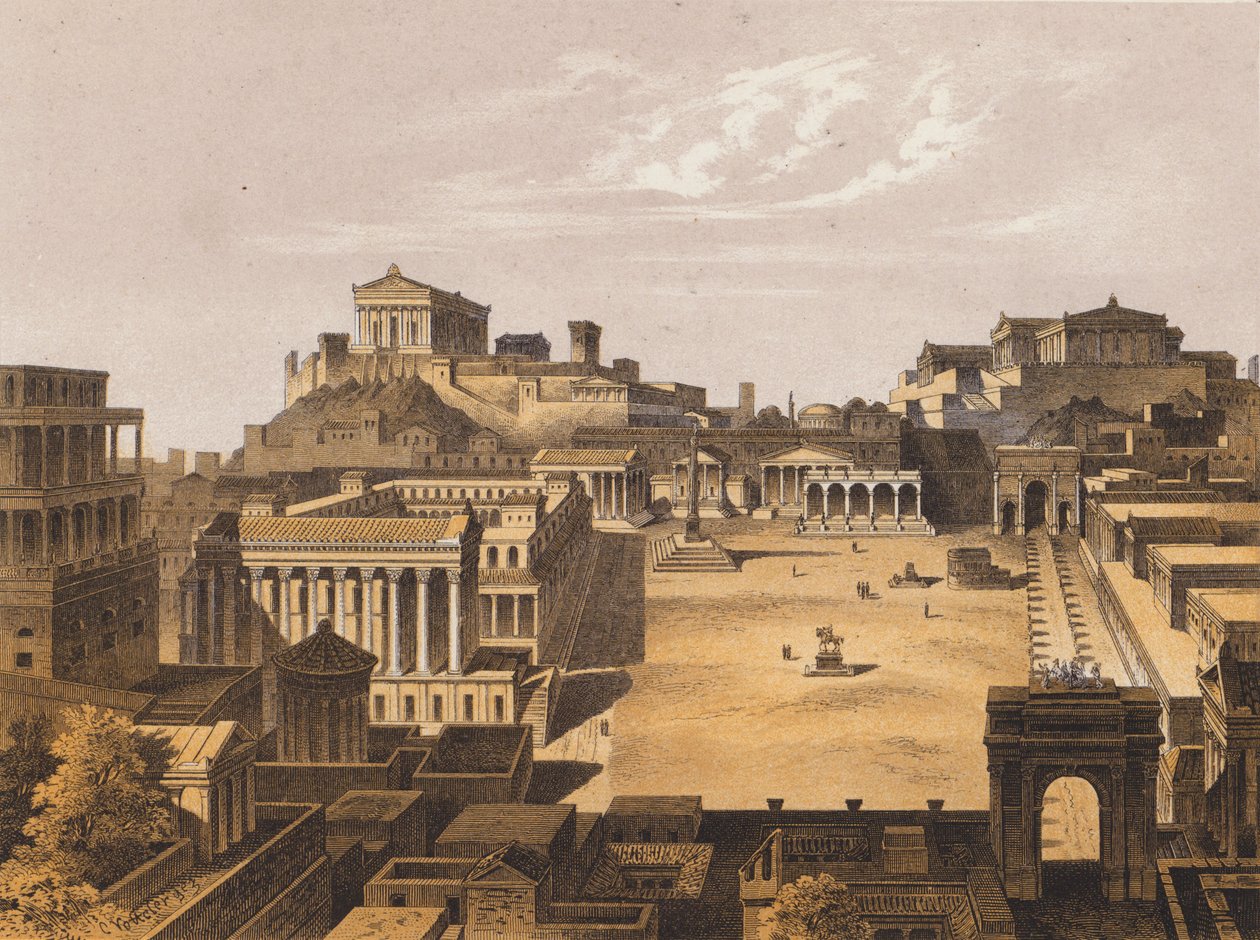 Forum, antikkens Roma (fargelitografi) av German School