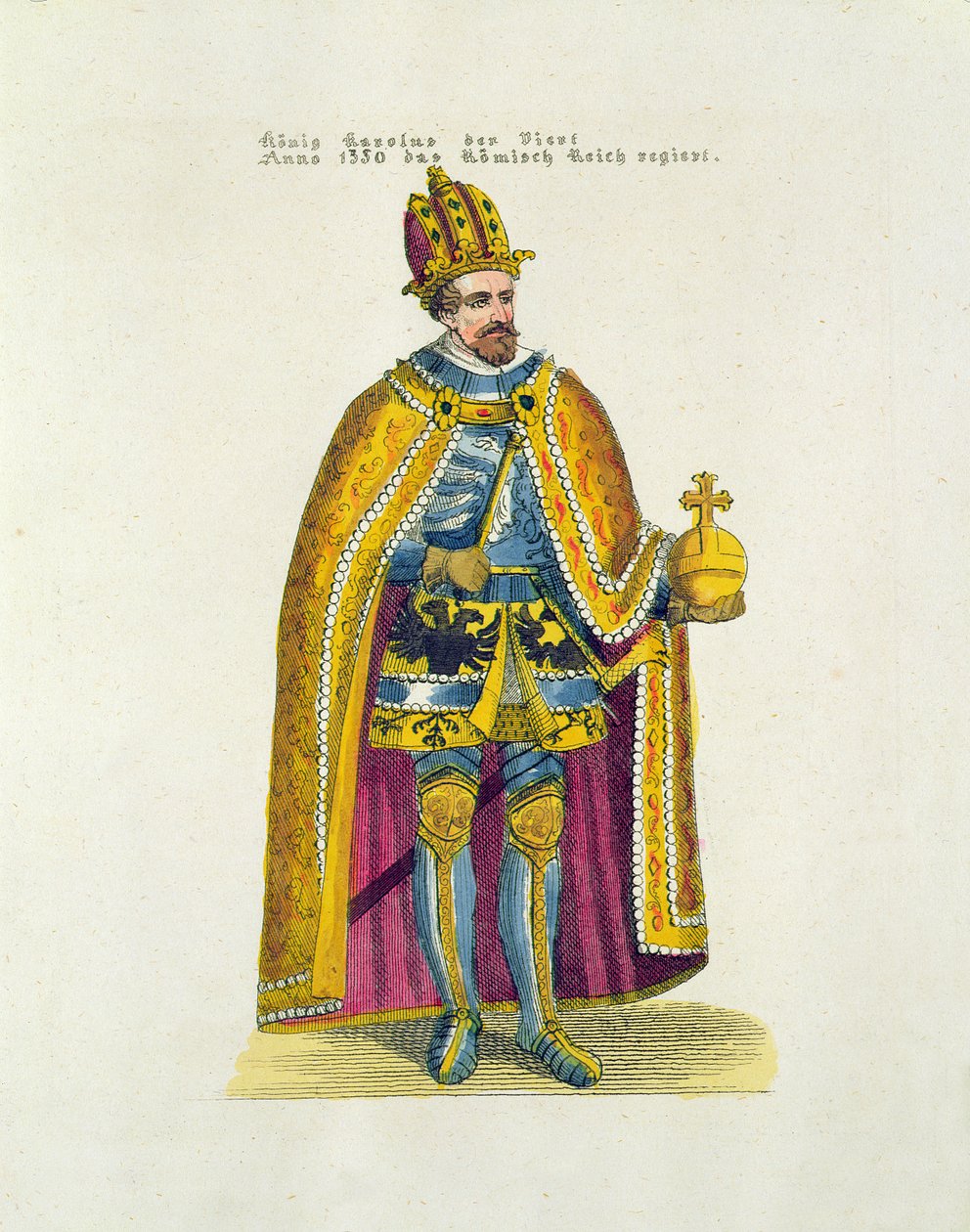 Stiftelsen av det tyske universitetet i 1348 i Praha av den hellige romerske keiser Charles IV (1316-78), postkort fra det tidlige tjuende århundre av German School