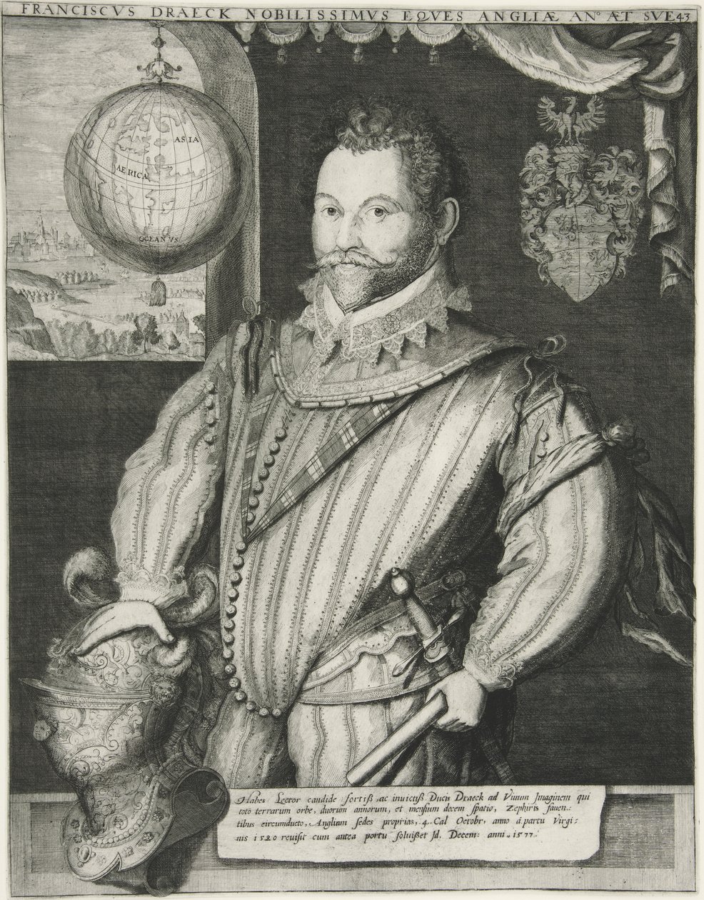 Francis Drake, pub. 1800-tallet (gravering) av German School