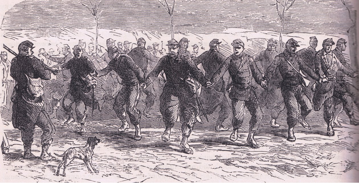Franske soldater som danser i leir, Cassells History of the War between France and Germany utgitt av Cassell and Company Limited, ca. 1890 (litho) av German School