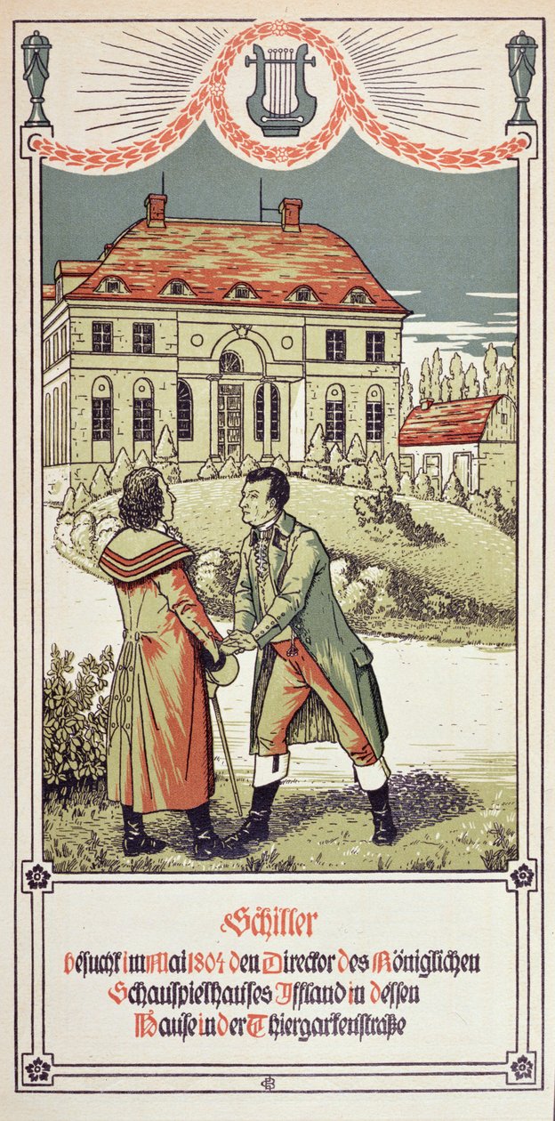 Friedrich von Schiller (1759-1805) besøker direktøren for Theatre Royal i Berlin i mai 1804, 1906 av German School
