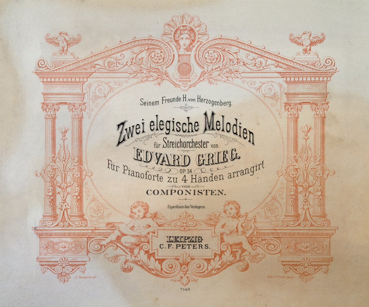 Frontispice av to elegiske melodier av Edward Hagerup Grieg (1843-1907). av German School