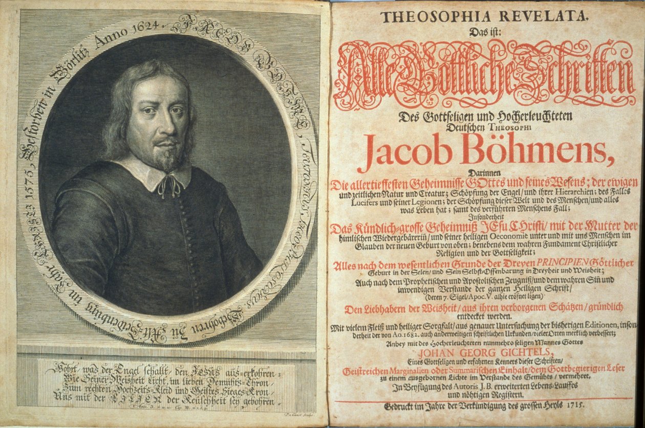 Frontispice til Theosophia Revelata av Jacob Boehme, 1715 (trykk og gravering) av German School
