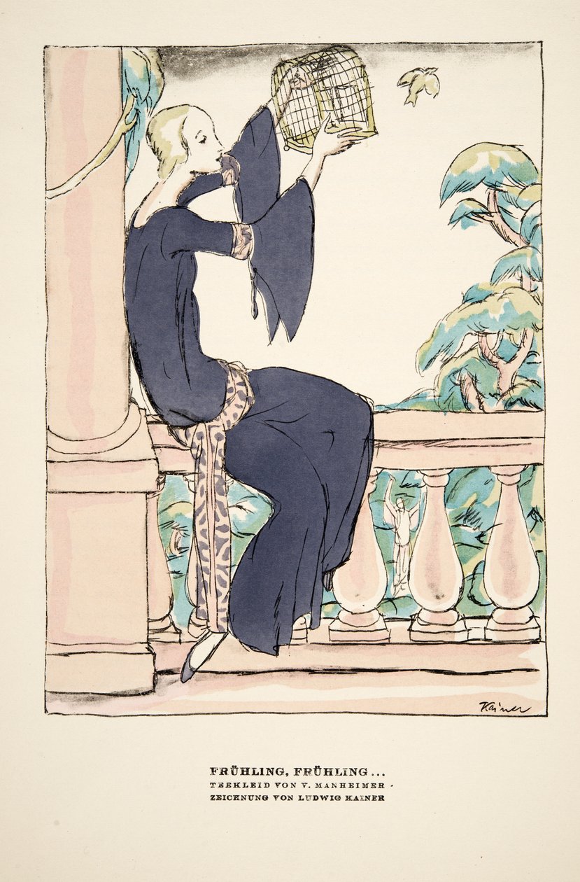 «Frühling, Frühling», reklame for tekjole av V. Manheimer, fra Styl, utgitt 1922 (pochoir-trykk) av German School