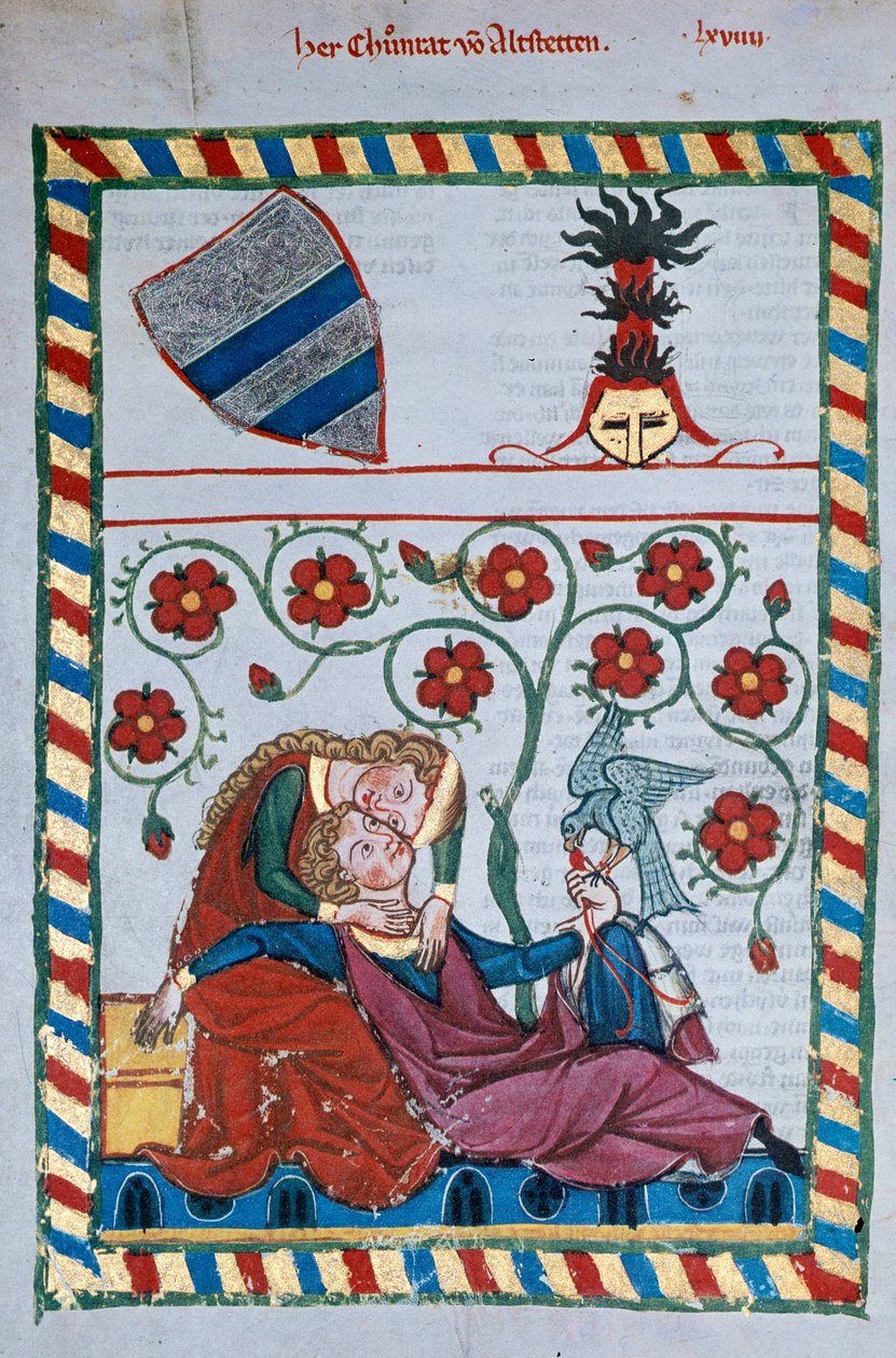 Galant scene i middelalderen. Belysning av låtskriveren Manesse av German School