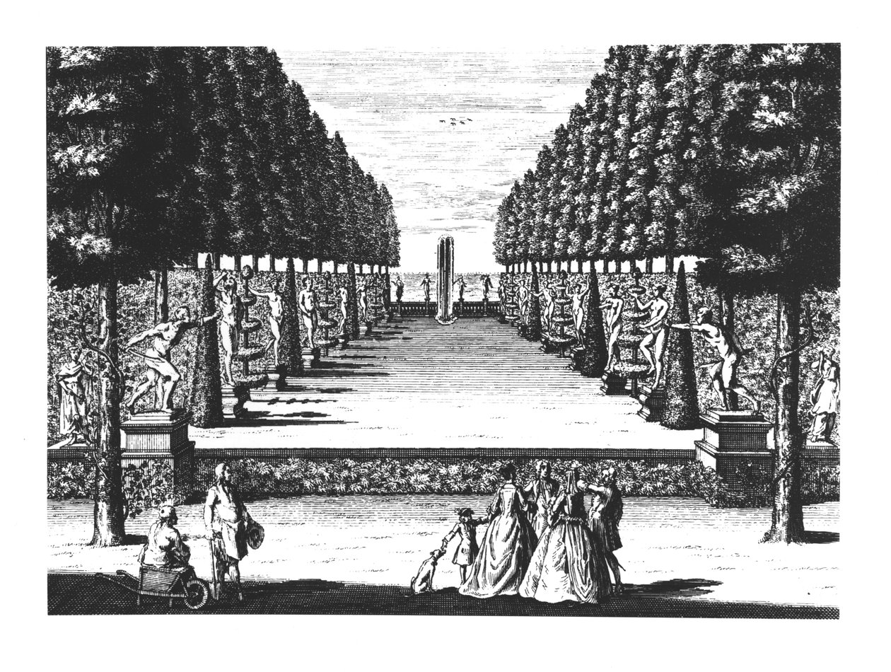 Garden Theatre i Herrenhausen, gravert av Joost Van Sasse (1716-36) av German School