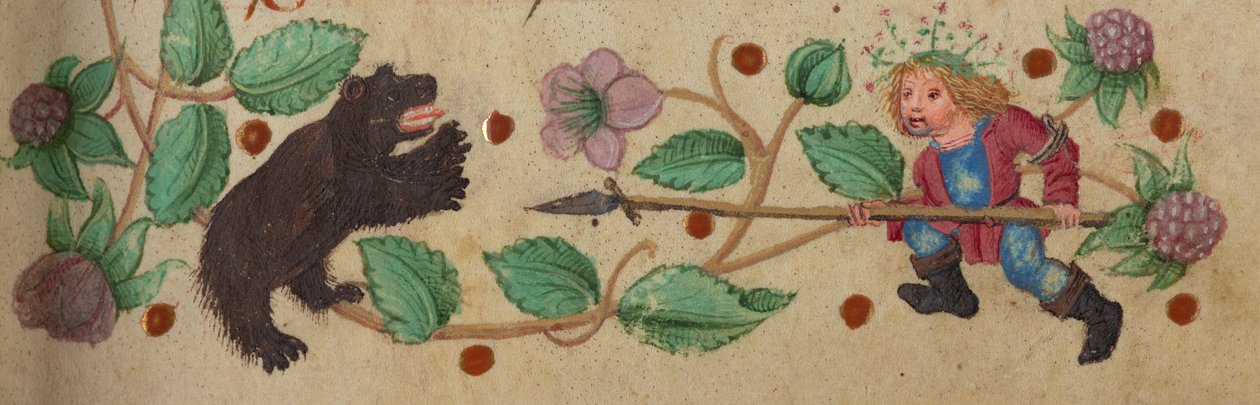 Garlanded Hunter til fots som spyd en bjørn, ca. 1475-1485 av German School