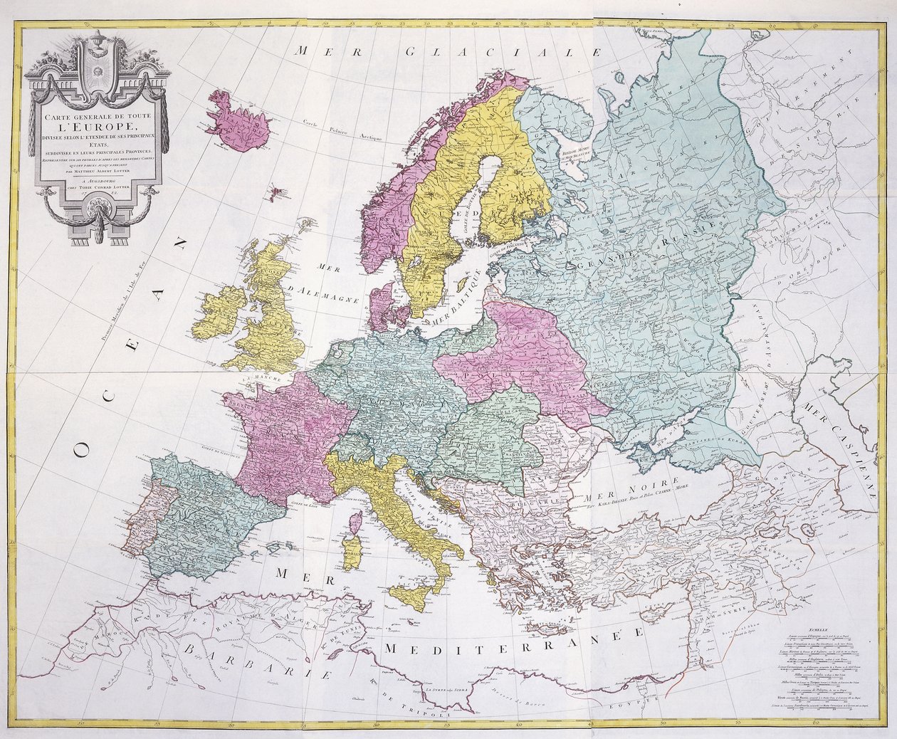 Generelt kart over hele Europa, delt inn i hovedlandene, 1782 av German School