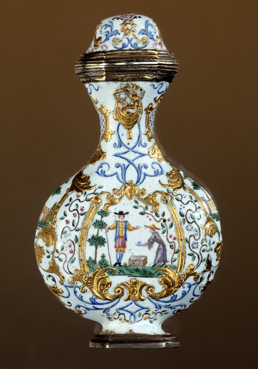 Tysk kunst: Duftflaske fra 1700-tallet (enamaille; scene for kinoserie) av German School