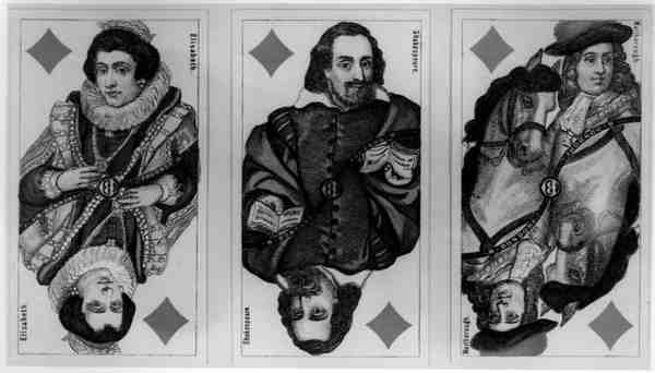 Tyske spillkort som viser Elisabeth, Shakespeare og Marlborough av German School