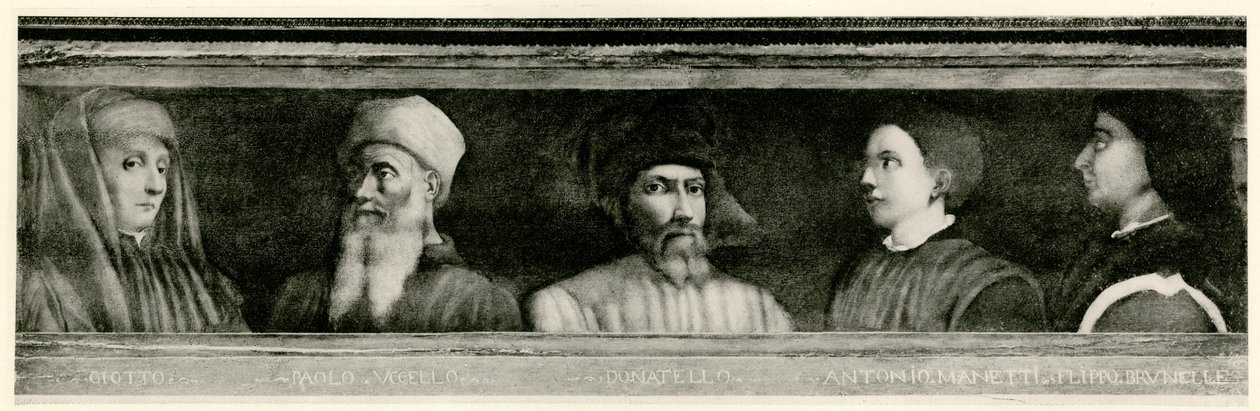 Giotto di Bondone (1267 - 1337), Paolo Uccello (1397 - 1475), Donatello (1386 - 1466), Antonio Manetti (1402 - 1460), Filippo di der Brunellesco (1377 - 1466) av German School