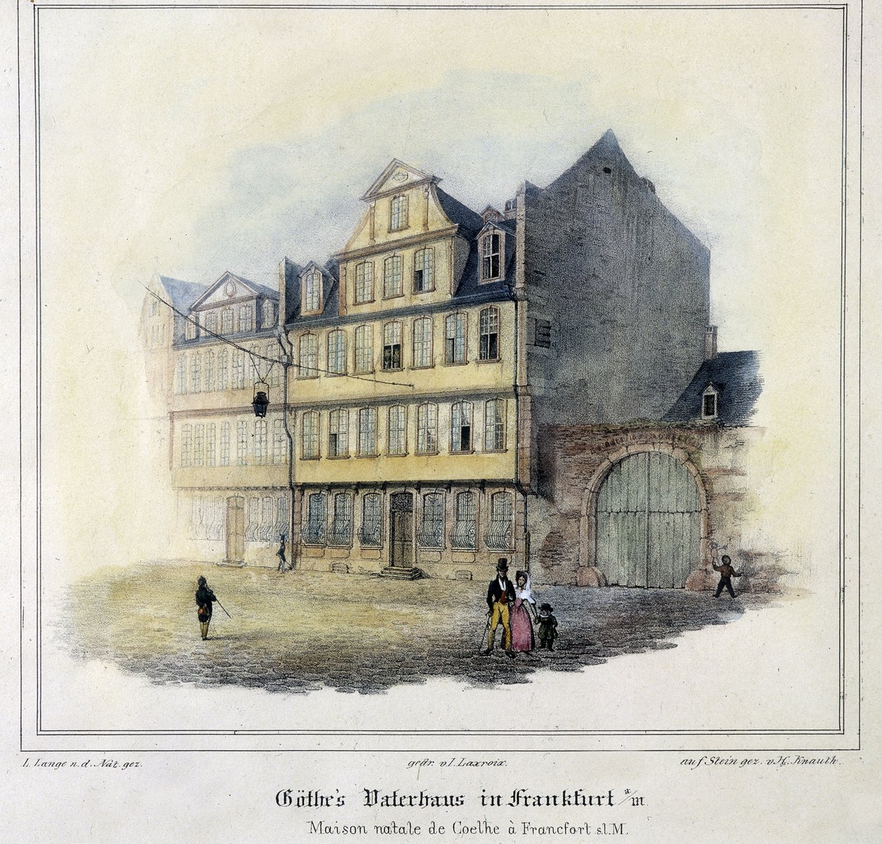 Goethes hus i Frankfurt (farge litho) av German School