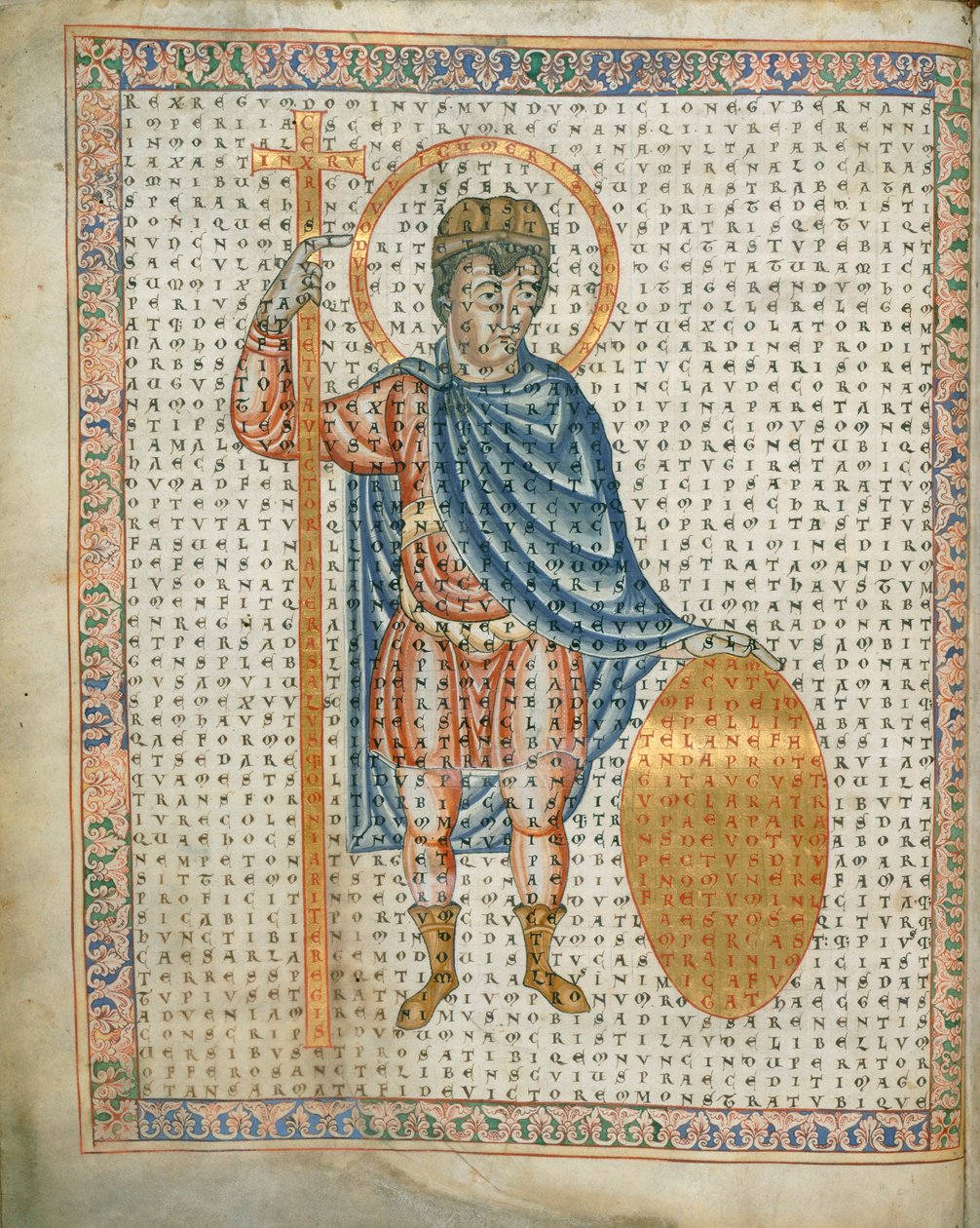 Harley 3045 fol.2 Keiser Ludvig I, den fromme, med kors og skjold, fra 
