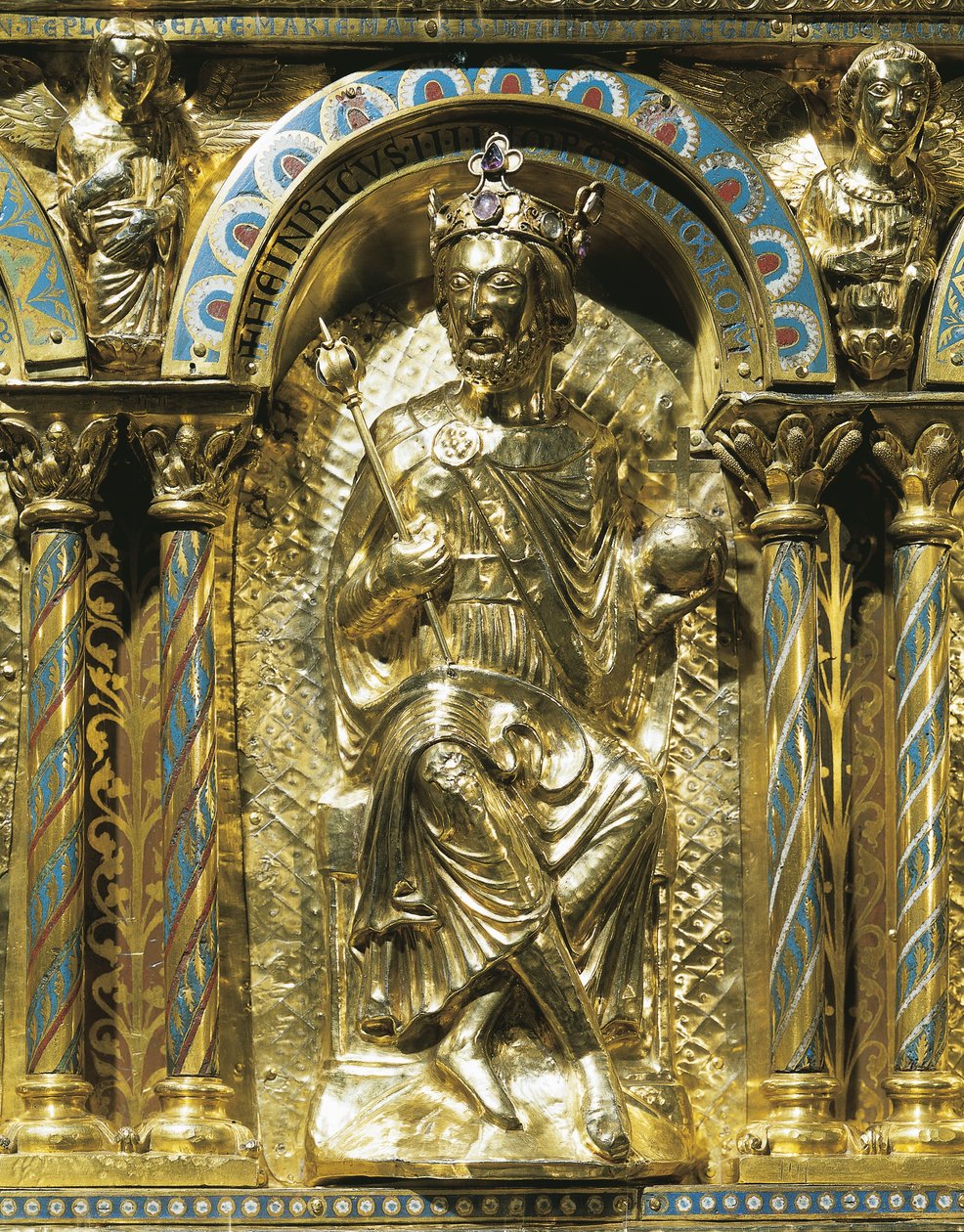 Henry IV, den hellige romerske keiser (1050-1106), detalj fra helligdommen til keiser Karl den Store (742-814) 1215 (gull og champleve-emalje) av German School