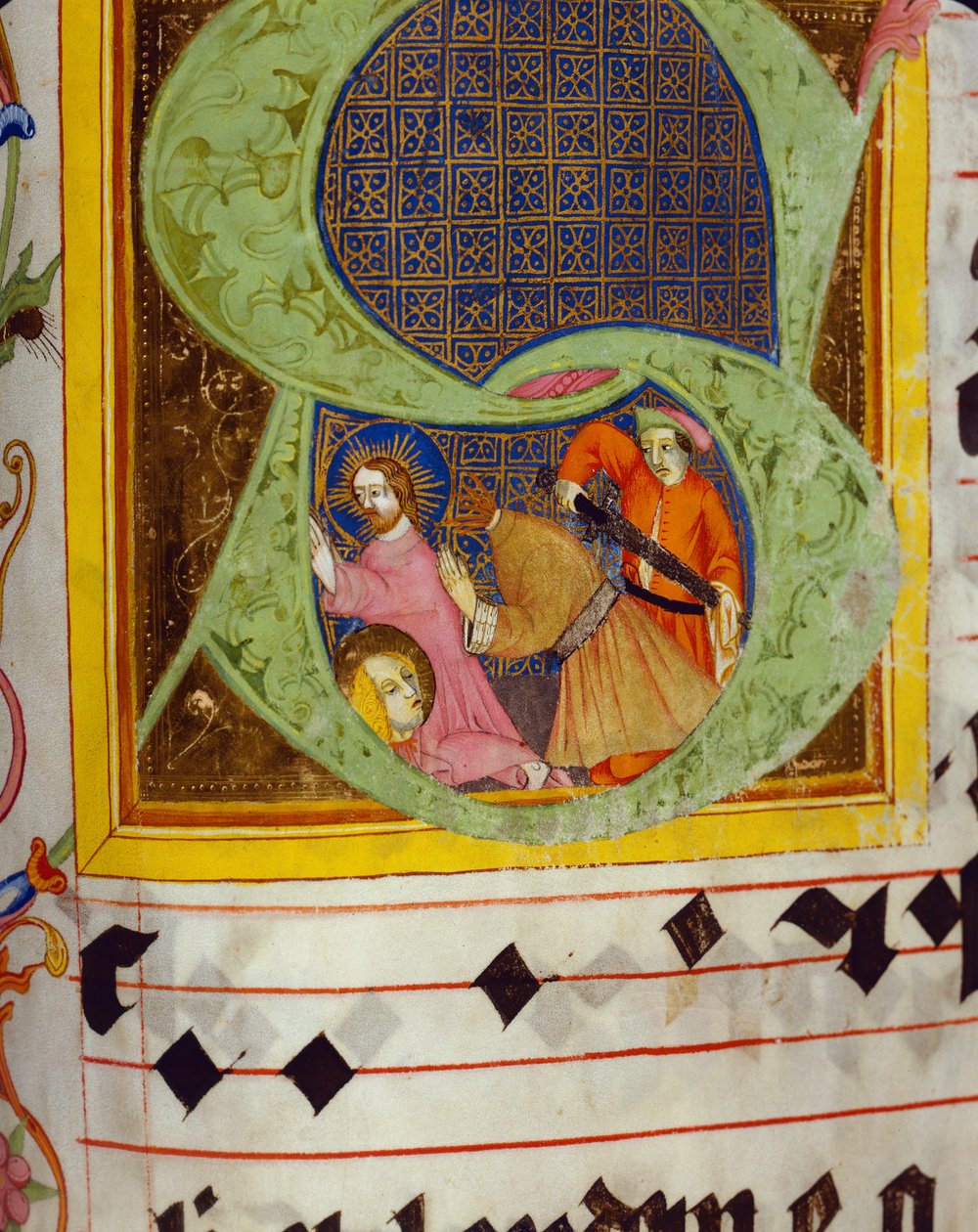 Historikert initial S med dekollasjonen av døperen Johannes, fra Gradualen til Friedrich Zollner av Langenzenn, 1439-42 av German School