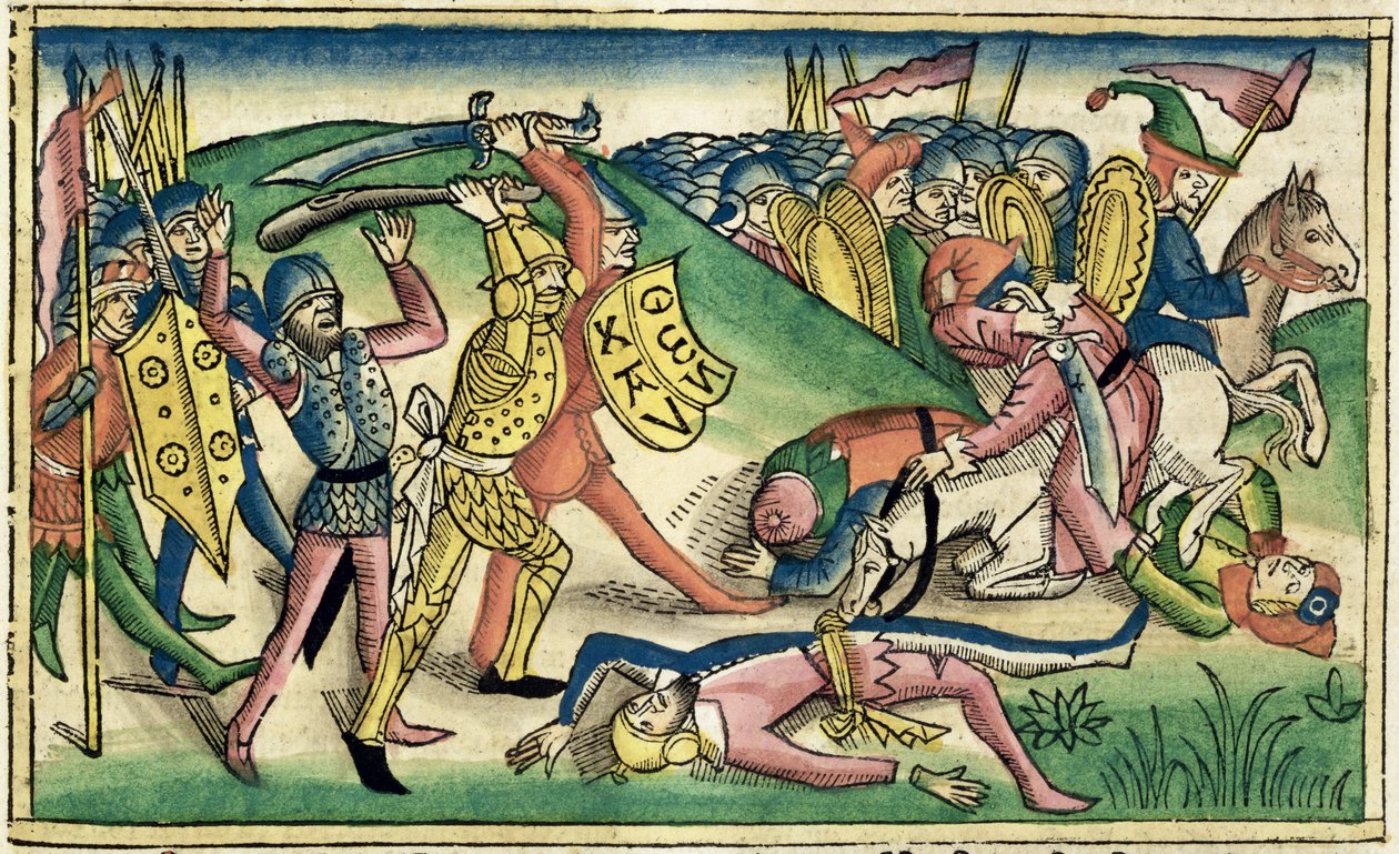 I Kongebok 15 16 Krig mellom Asa og Baasha, fra Nürnbergbibelen (Biblia Sacra Germanaica) (farget tresnitt) av German School