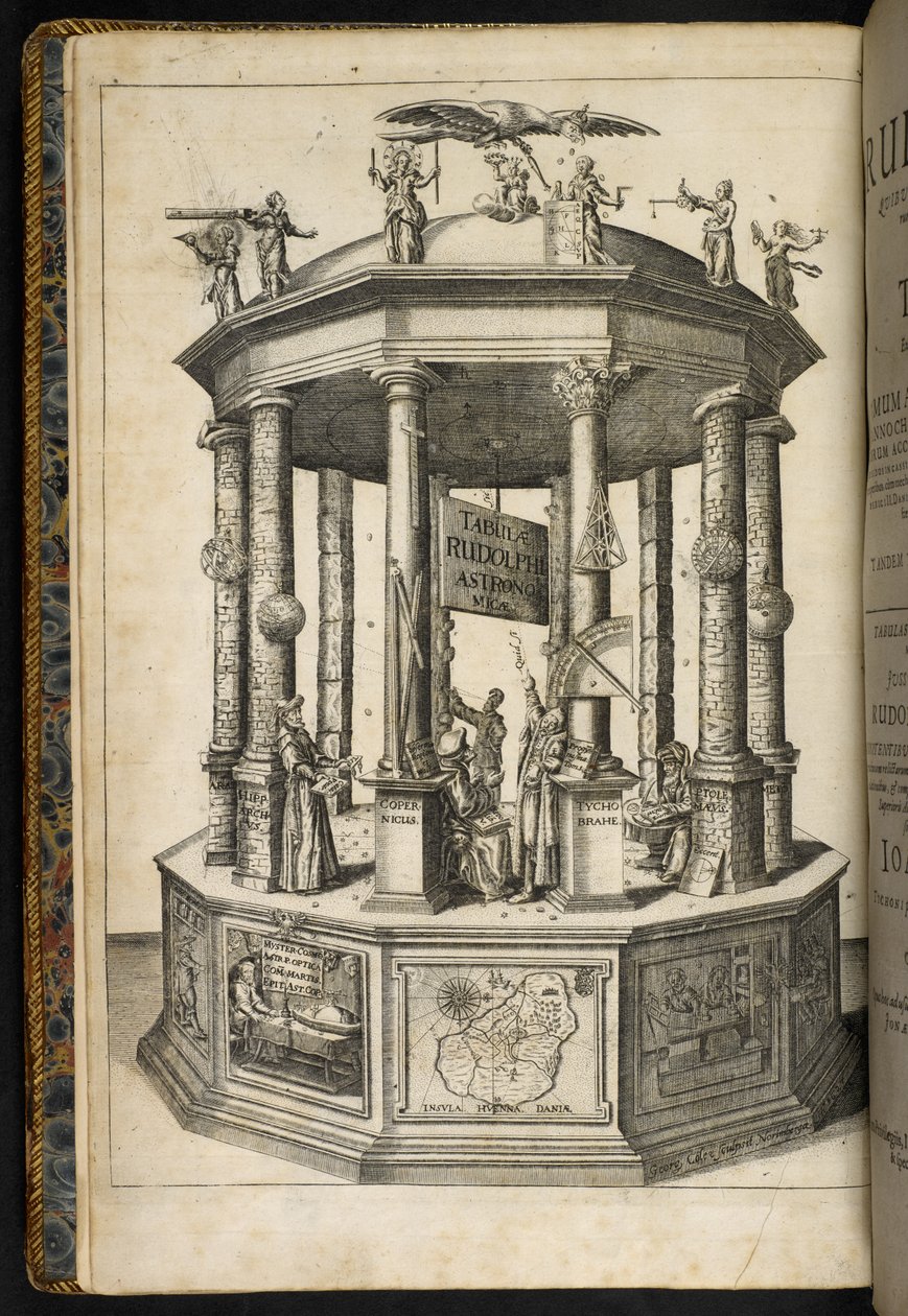 Illustrert frontispice som viser et tempel i Urania, astronomimusen, fra 