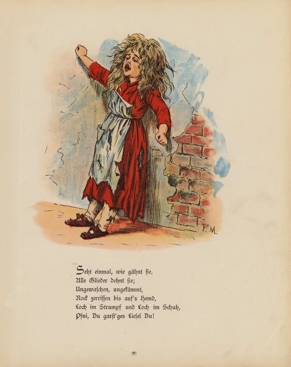 Illustrasjon for Die Struwwel-Liese (farge litho) av German School