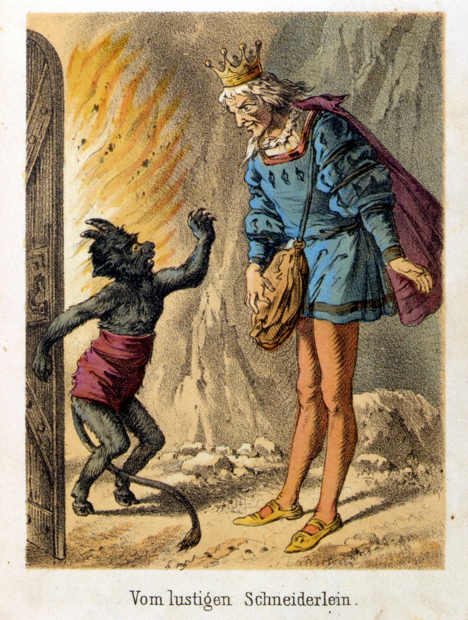 Illustrasjon av Franz Hoffmanns fortellinger "" Tales et Fables - Le glade lille skredder". Kromolitografi fra 1800-tallet. av German School