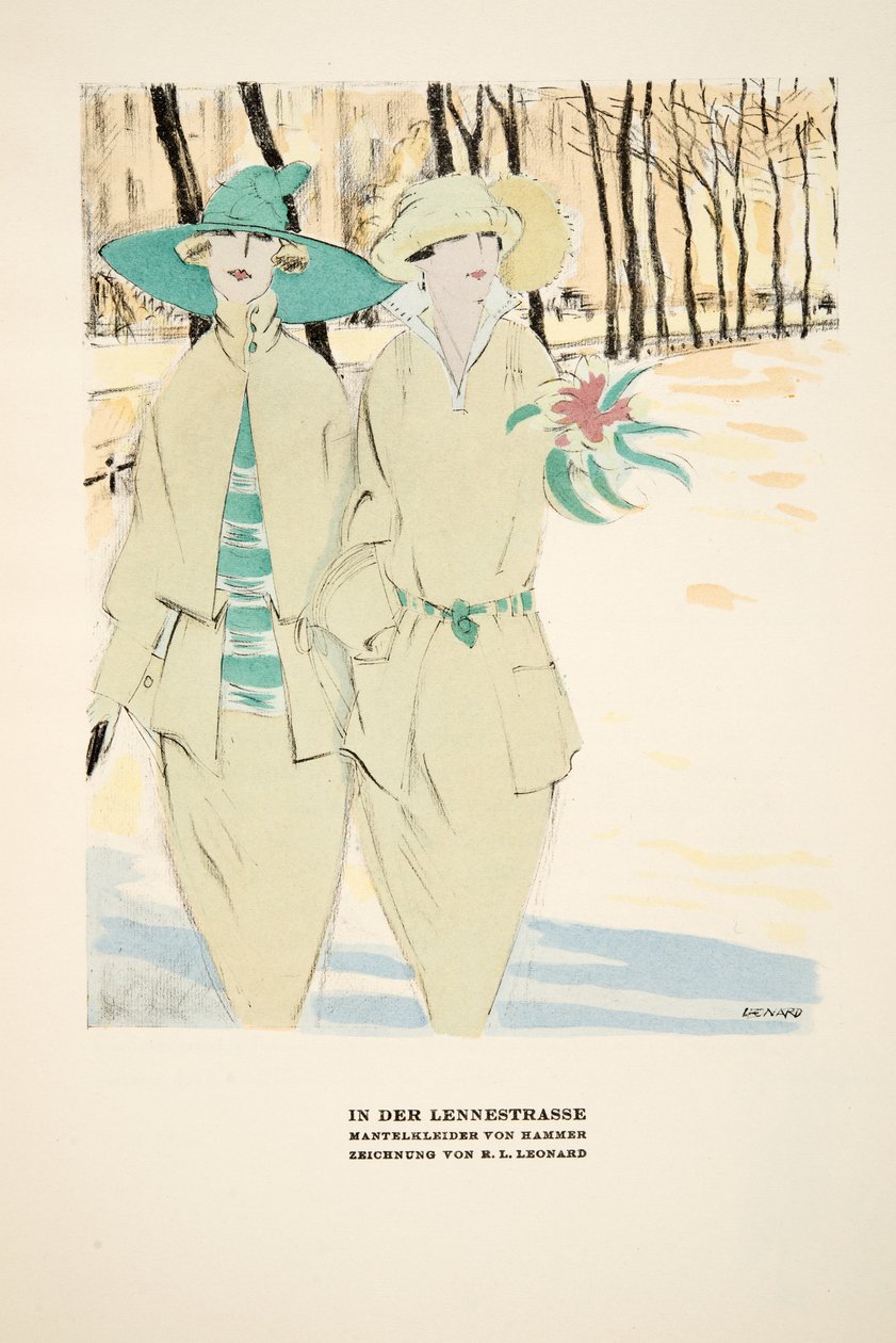 «In Der Lennestrasse», reklame for Coats by Hammer, fra Styl, utgitt 1922 (pochoir-trykk) av German School