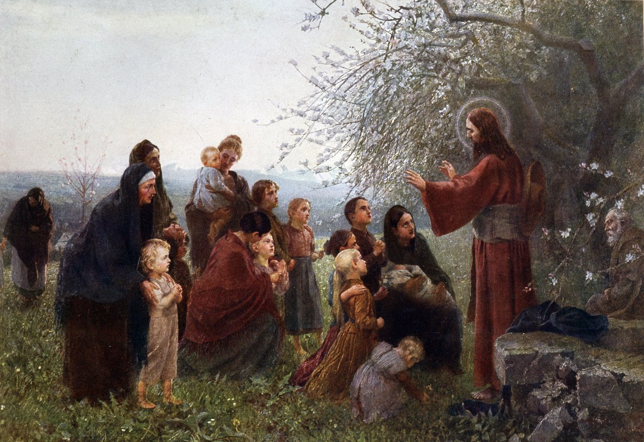Jesus med kvinner og barn ("La små barn komme til meg"), Tyskland v. 1880. av German School