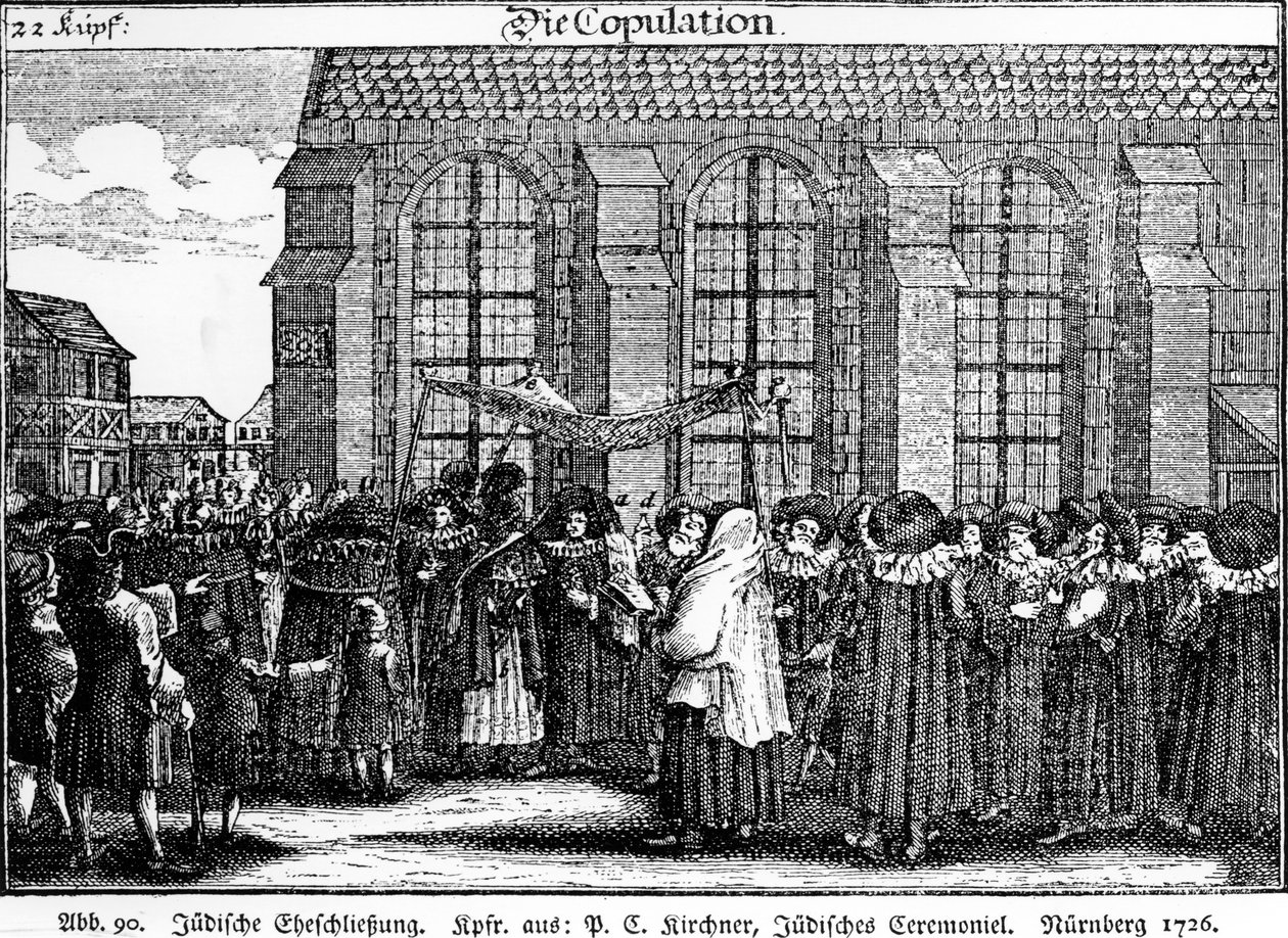 Jødisk bryllupsprosesjon av Georg Puschner fra Kirchners Jüdisches Ceremoniel, 1726 av German School