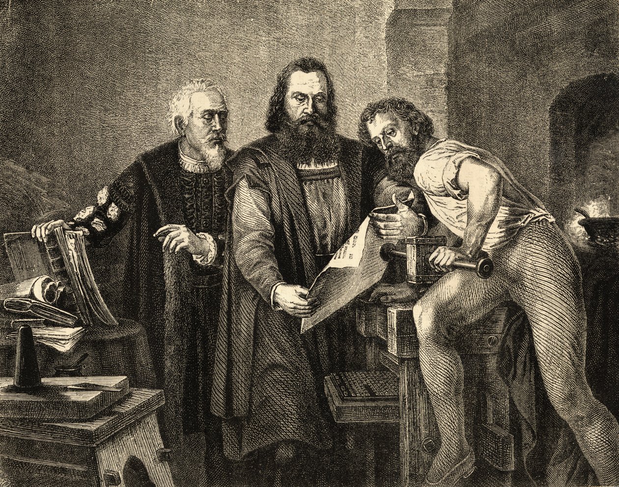 John Faust (ca. 1400-66) John Gutenberg (1400-68) og Peter Schoeffer (ca. 1425-1503) av German School