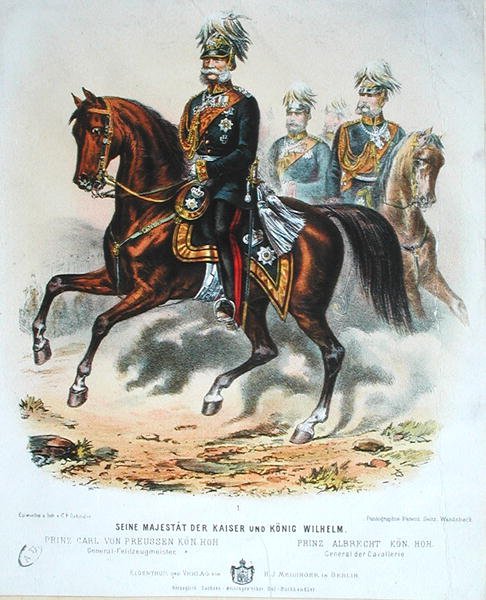 Kaiser Wilhelm I (1797-1888) til hest av German School