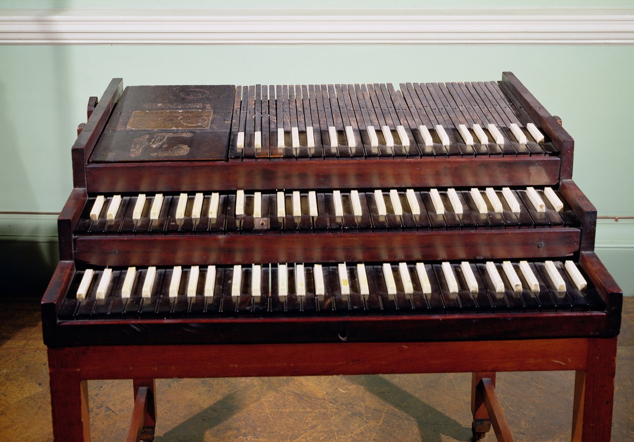 Keyboard til det originale orgelet presentert av George Frederick Handel (1685-1759) for Chapel of the Foundling Hospital, London av German School