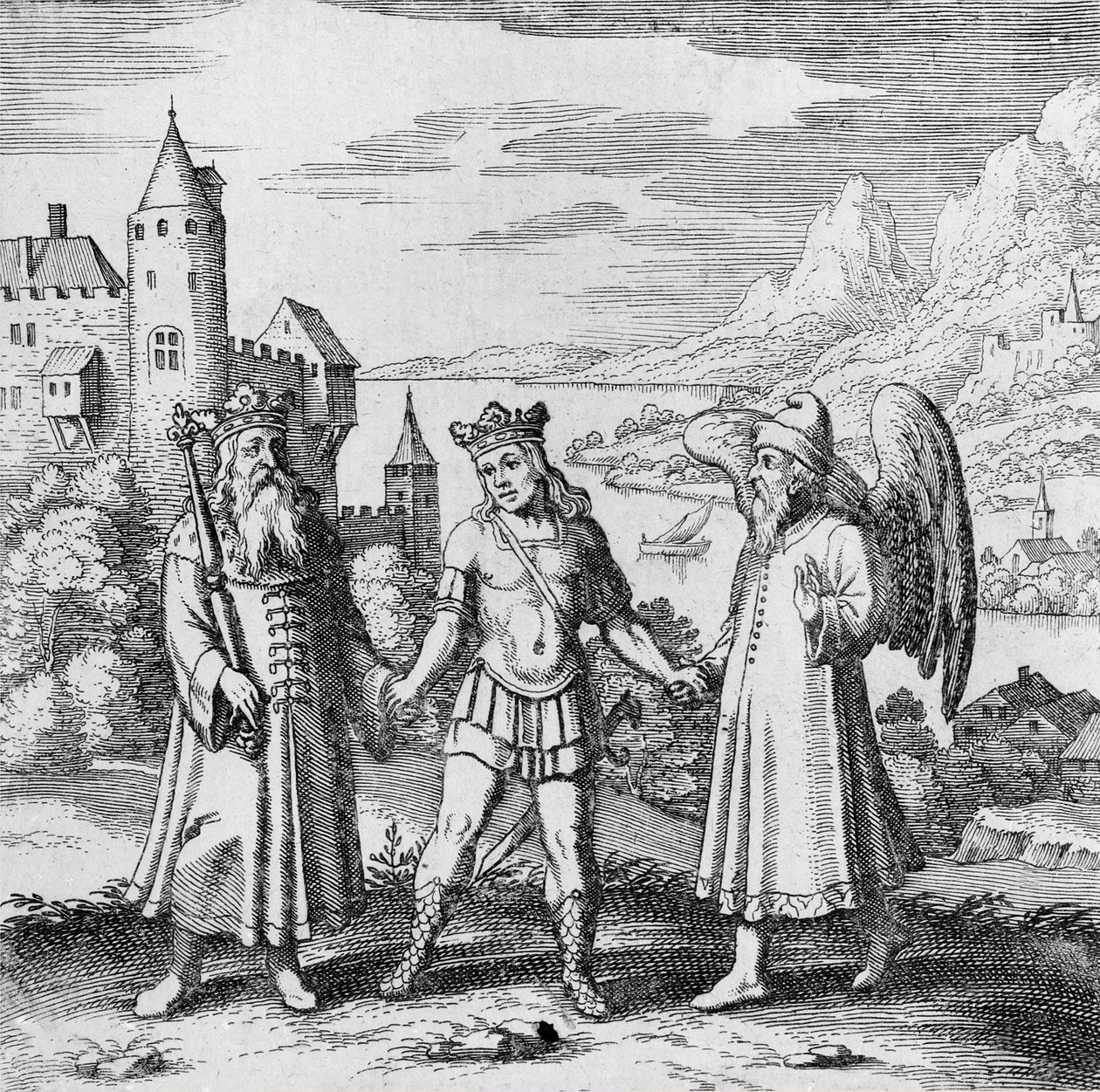 King and healthy spirit guide the prince from Musaeum Hermeticum av German School