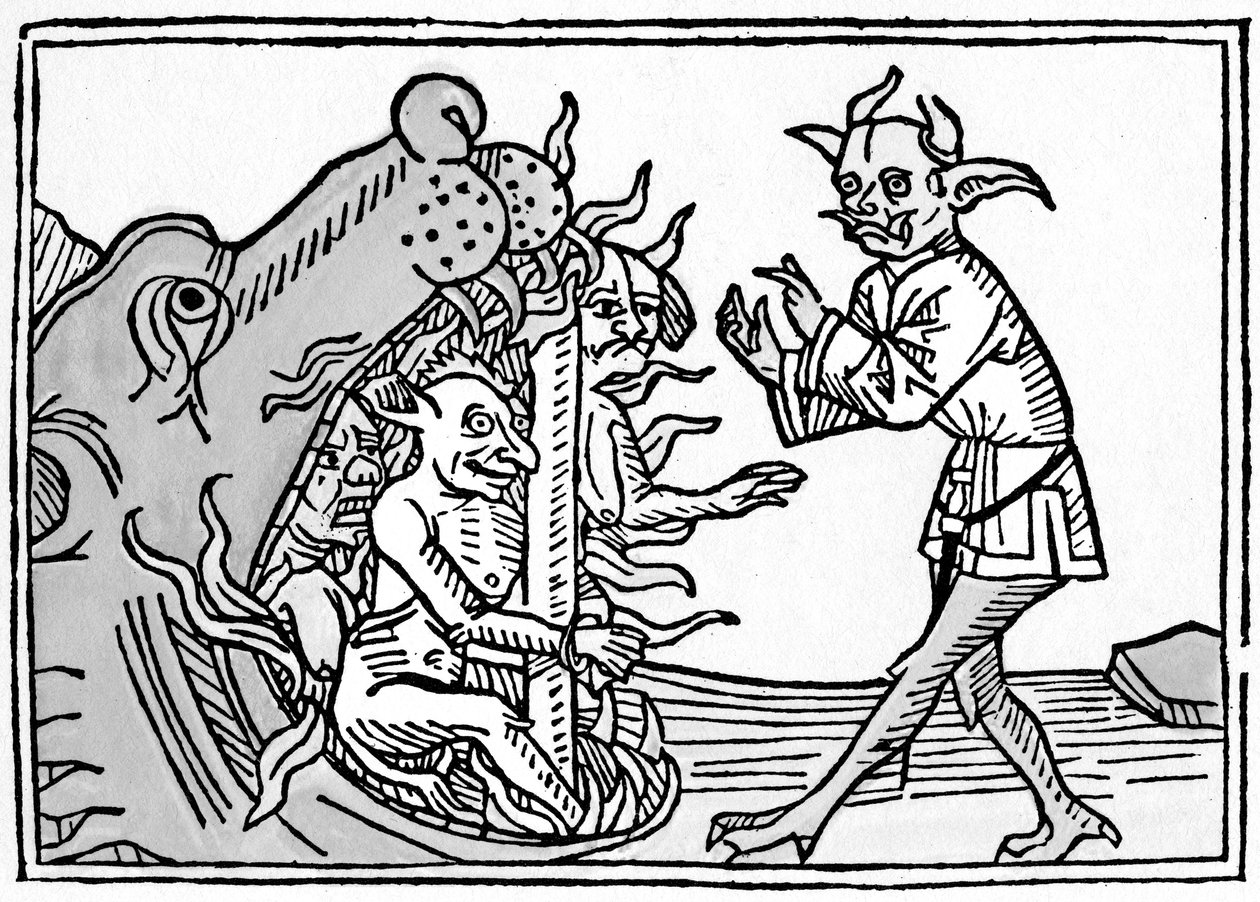 La bouche de l'enfer - Jacobus de Teramo - The Devil Belial before the Gates of Hell, fra Das Buch Belial, utgitt i Augsburg av German School