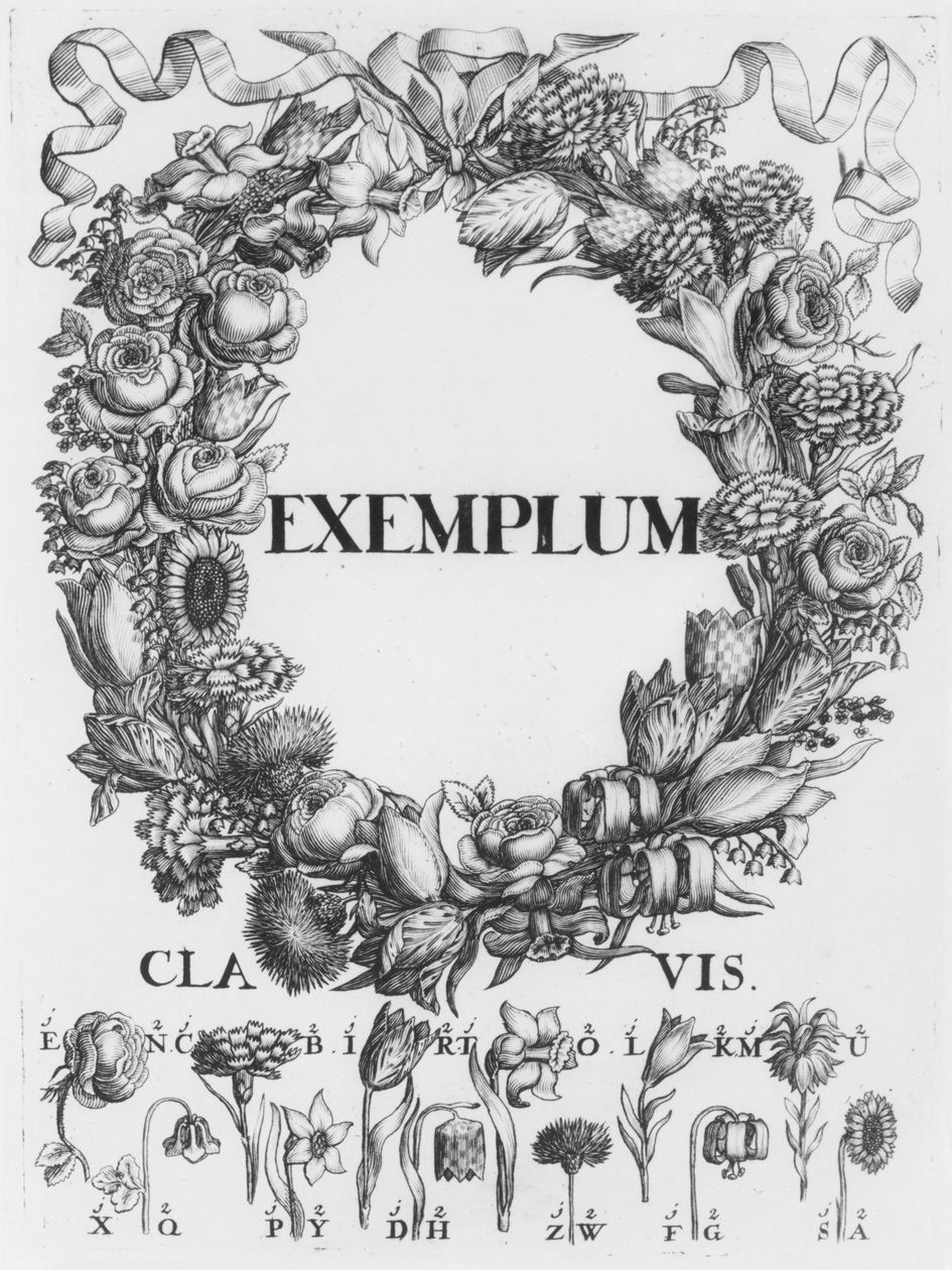 Blomsterspråk, illustrasjon fra Cryptographia, eller hemmelige manus av Johann Balthasar Friderici, utgitt i Hamburg, 1685 av German School