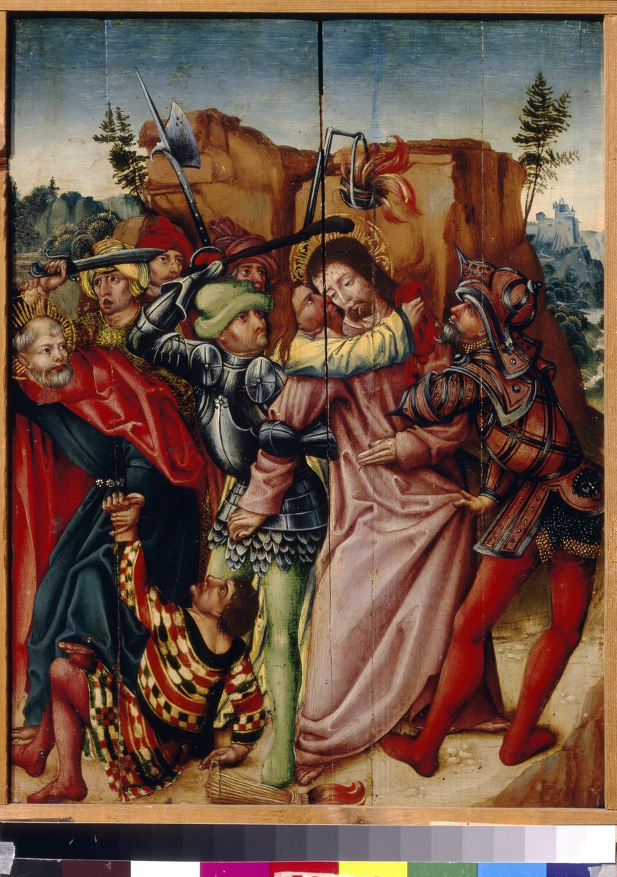 Judas-kysset. Maleri av en tysk mester, olje på tre, tidlig 1500-tall. State A. Pushkin Museum of Fine Arts, Moskva. av German School