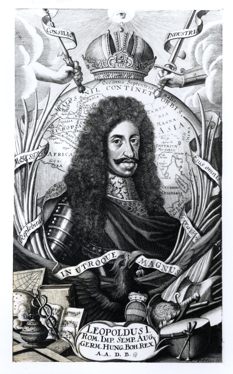 Leopold I (1640-1705), konge av Ungarn og den hellige romerske keiseren, gravert av Philipp Kilian (1628-93) av German School
