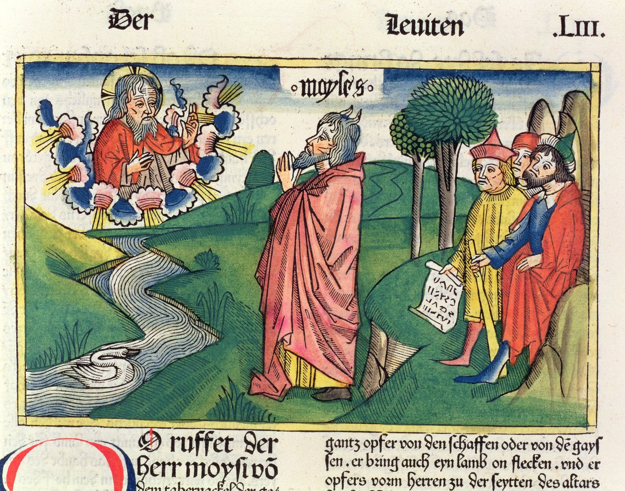 3. Mosebok 1 1-7 Loven om tilbud, fra Nürnbergbibelen (Biblia Sacra Germanaica) (farget tresnitt) av German School