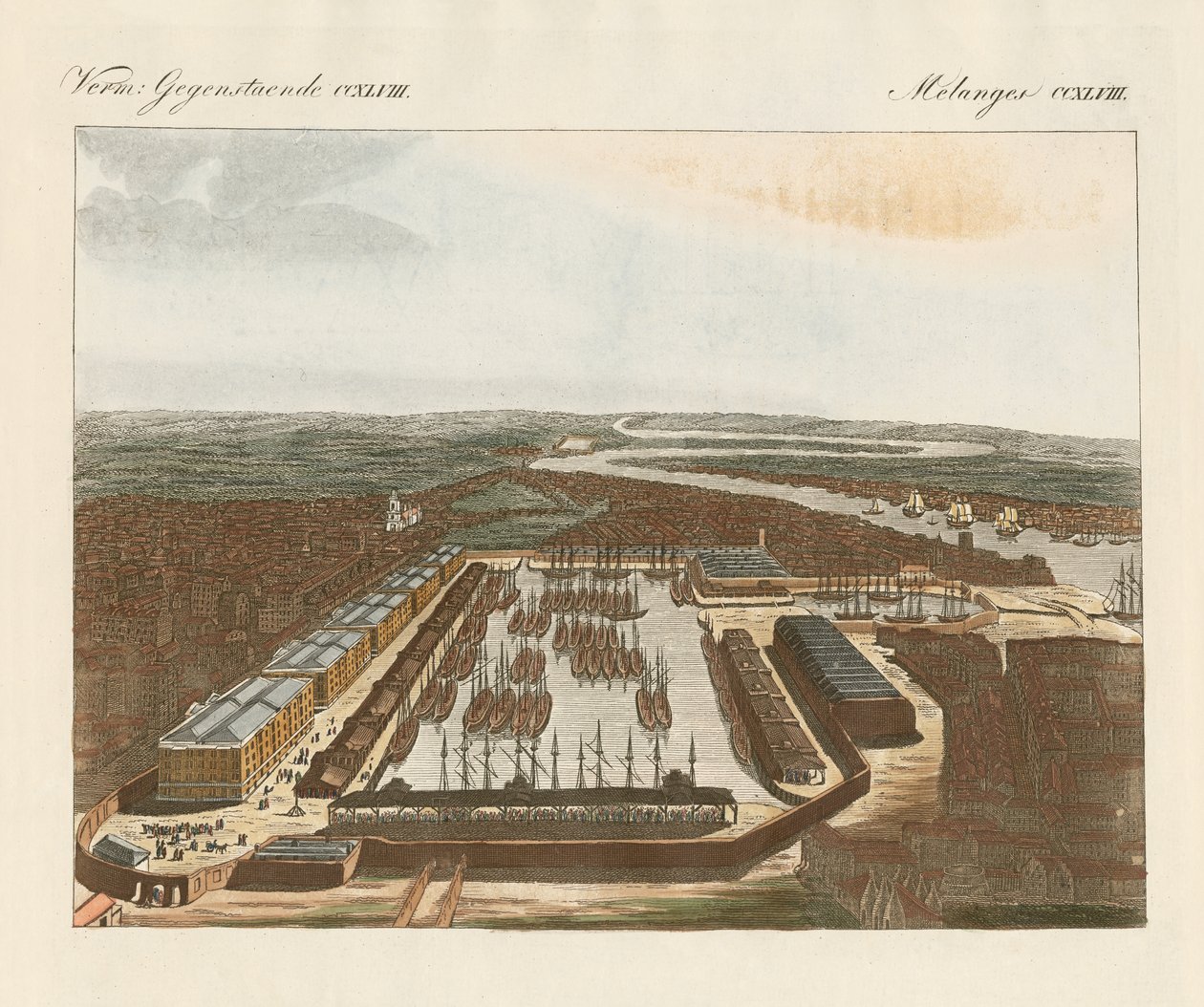 London docks (farget gravering) av German School