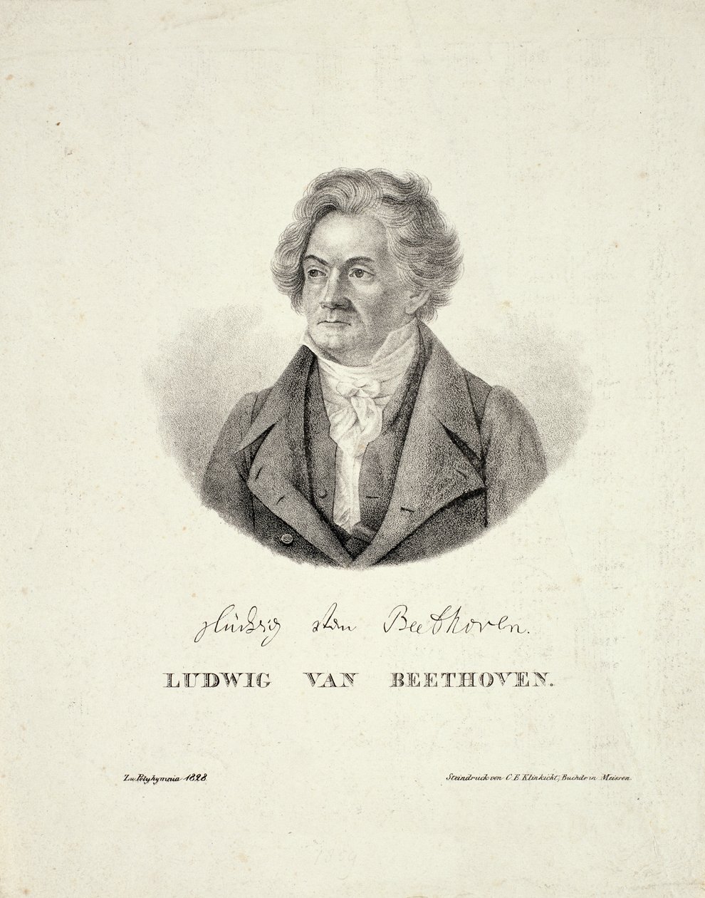 Ludwig van Beethoven (1770-1827) gravert av C.F. Klinkicht av German School
