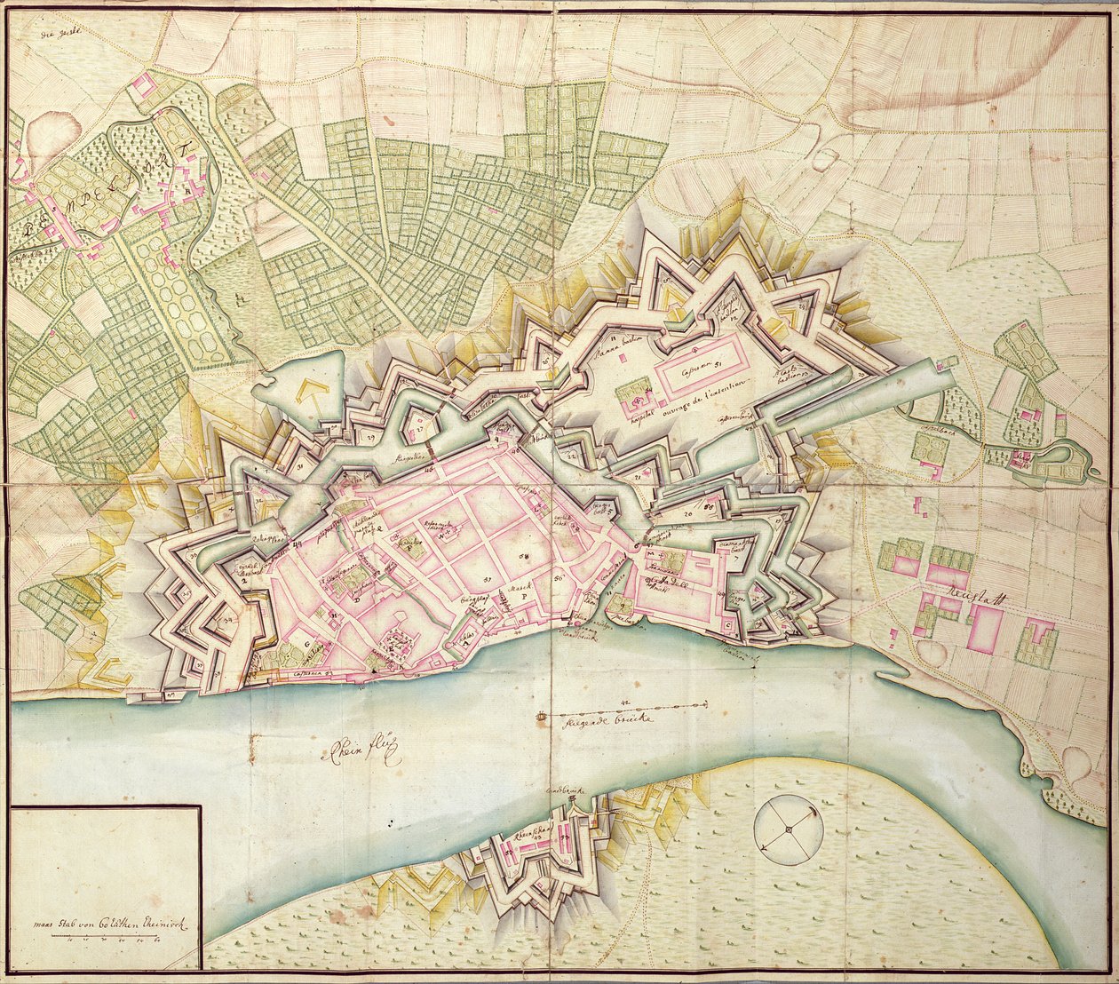 Kart over Düsseldorf, 1736 av German School