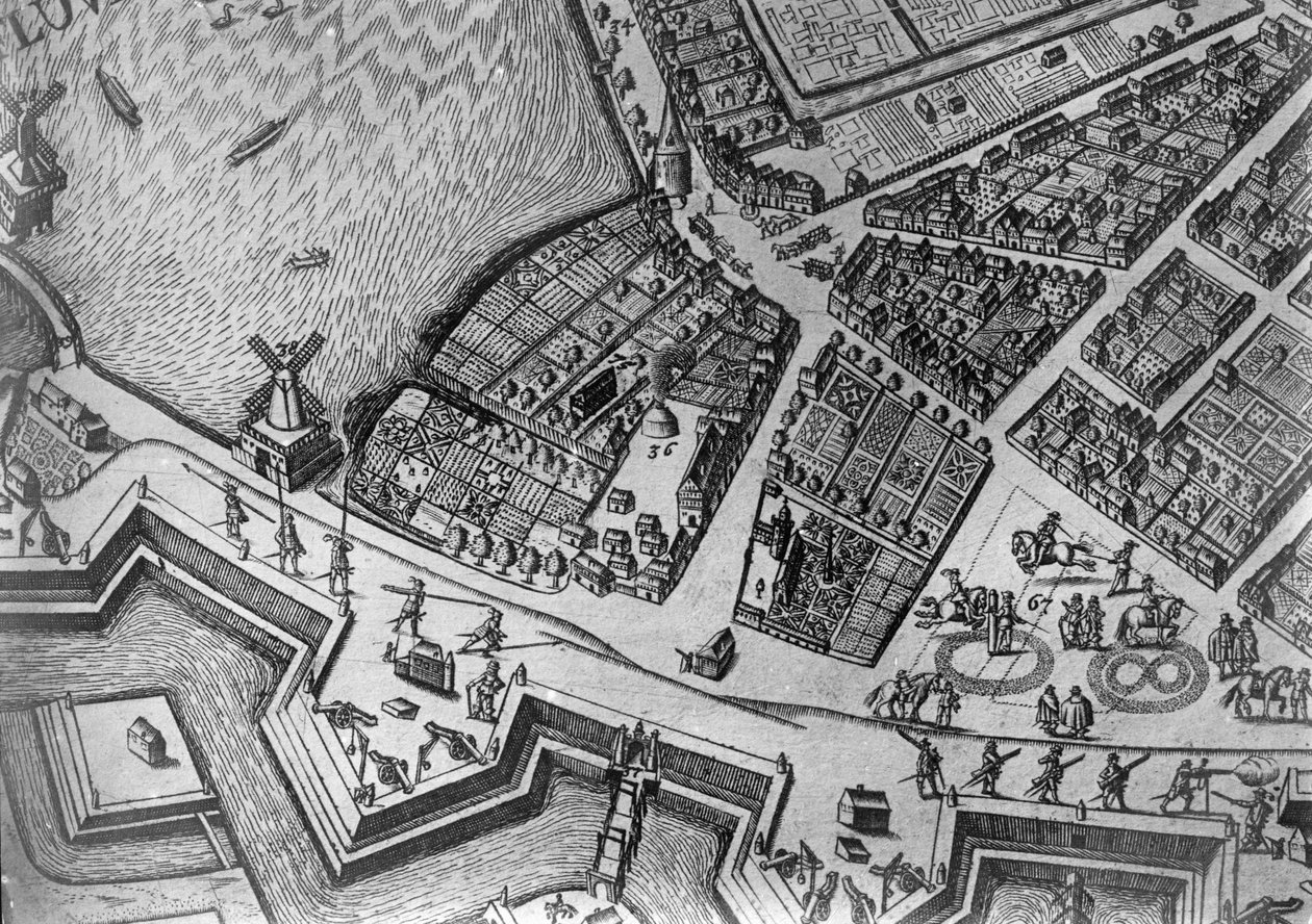 Kart over Hamburg som viser dets første operahus, 1690 av German School