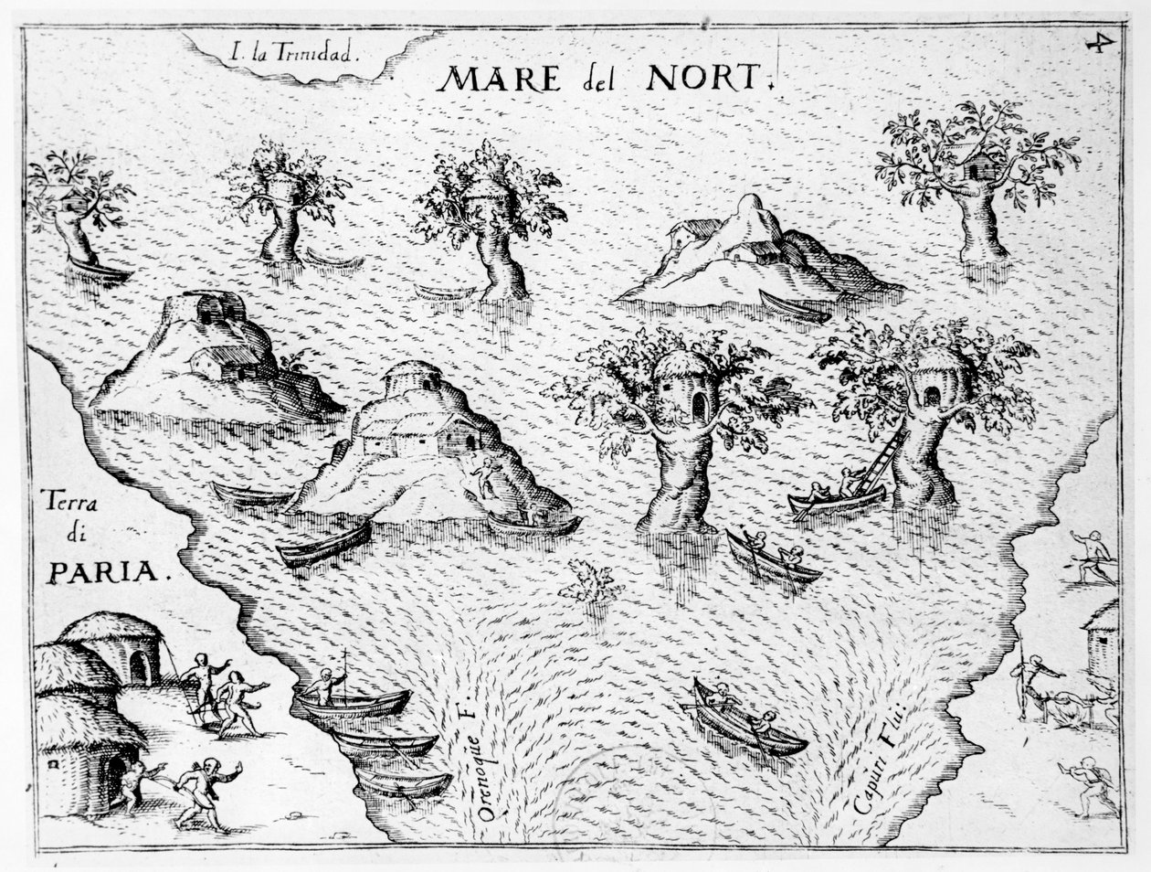 Kart over kysten av Guyana, illustrasjon fra Regni Guianae av G. Raleigh av German School