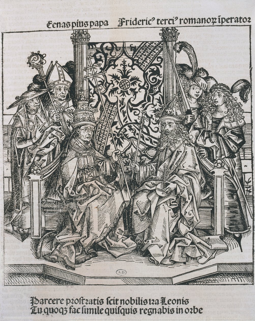 Møte mellom pave Pius II og Frederik III, keiser av Tyskland (gravering) av German School