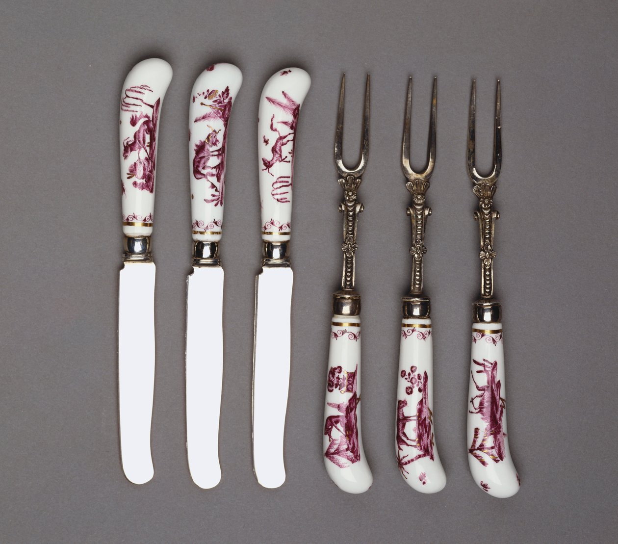 Meissen kniv- og gaffelhåndtak, ca. 1735 (porselen) av German School